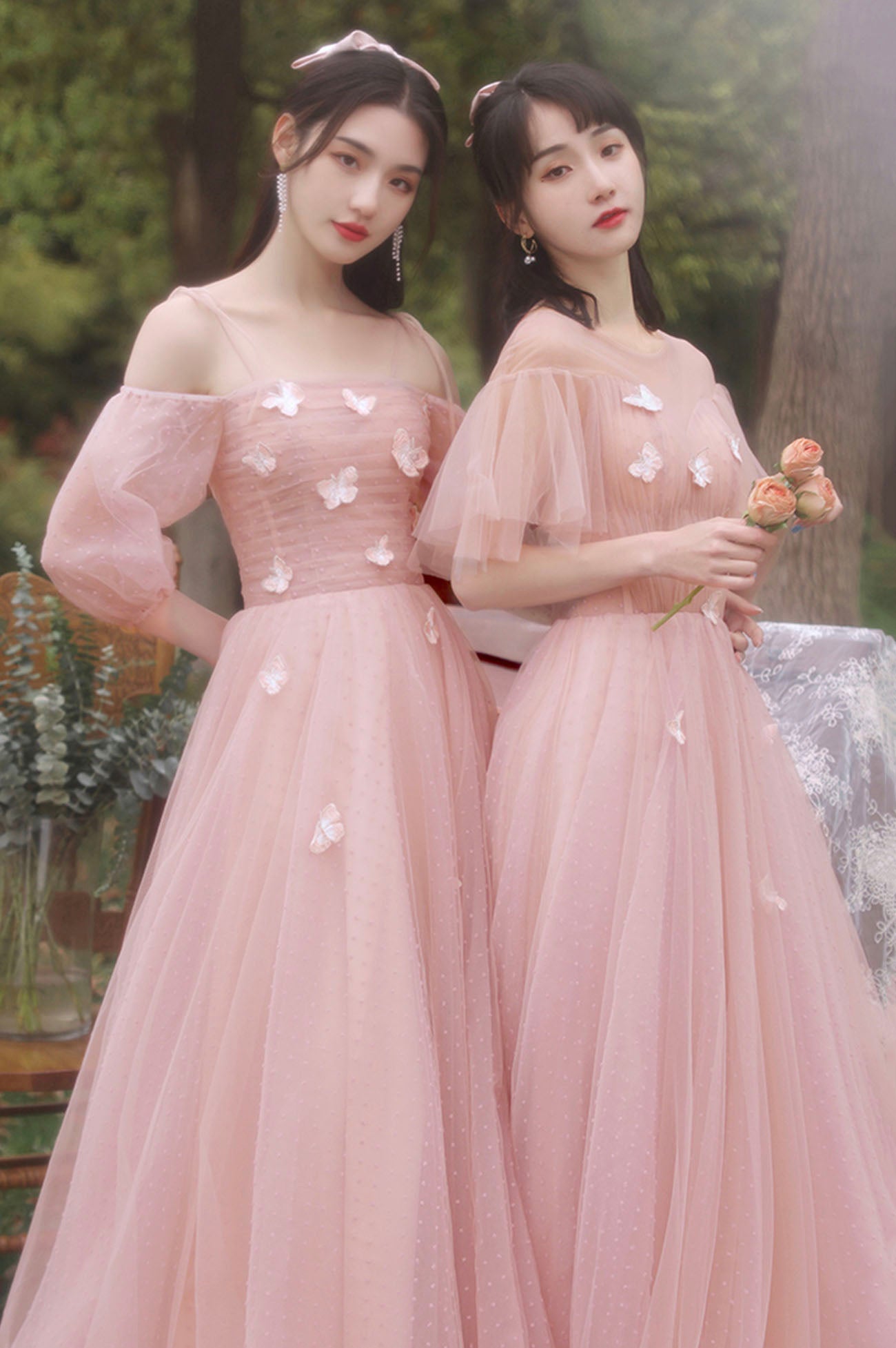 Pink Tulle Long Prom Dresses, Pink A-Line Tulle Party Dresses US 12 / Pink / C Pink Tulle Long Prom Dresses, Pink A-Line Tulle Party Dresses US 12 / Pink / C