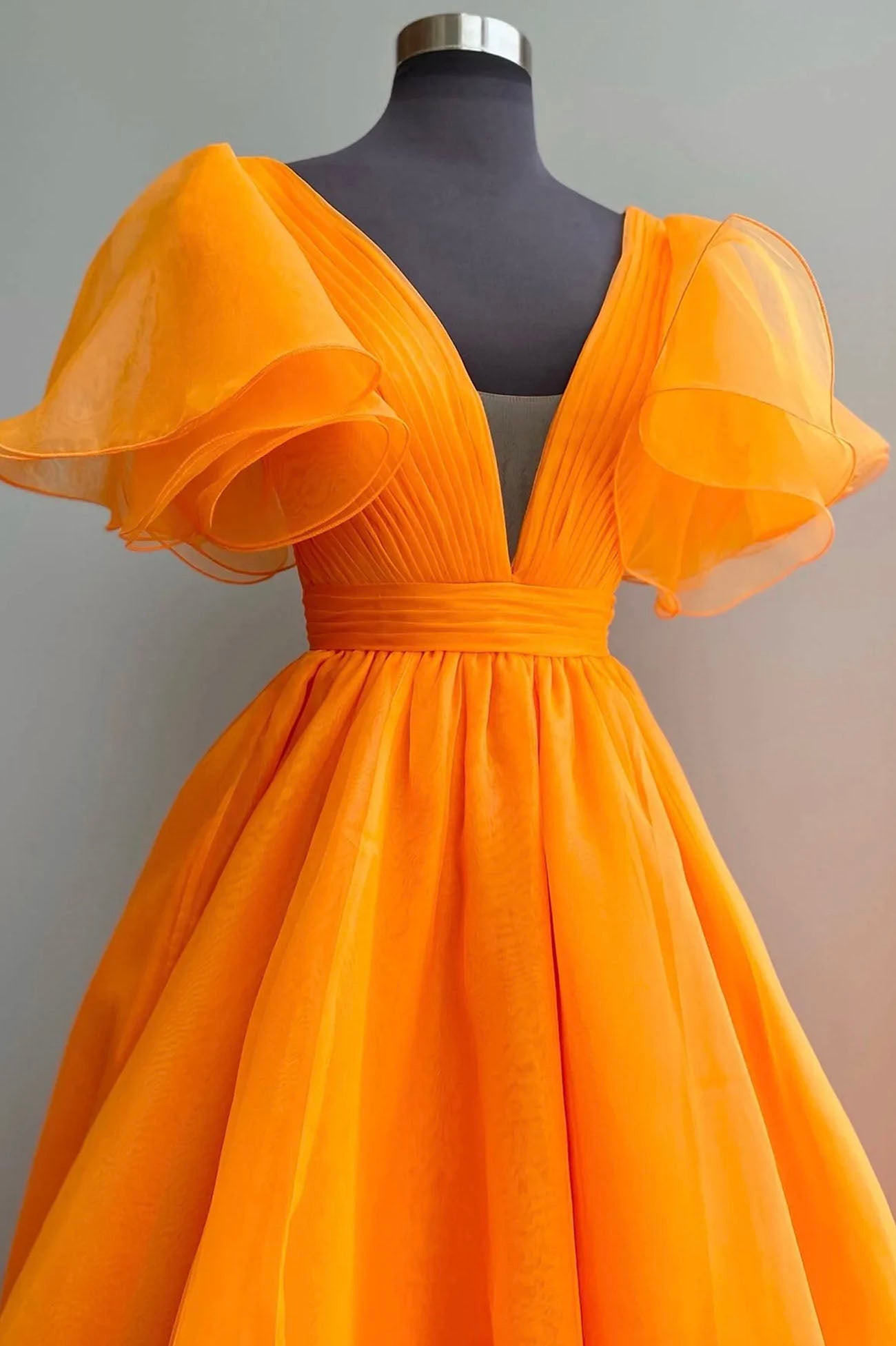Orange Organza Long A-Line Prom Dress, Beautiful V-Neck Evening Dress US 16 / Custom Color Orange Organza Long A-Line Prom Dress, Beautiful V-Neck Evening Dress US 16 / Custom Color