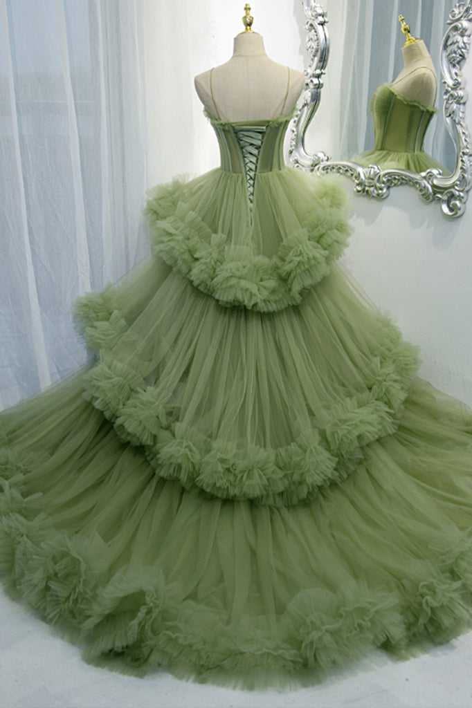 Green Tulle Long Prom Dresses, A-Line Formal Evening Dresses – Loveydress