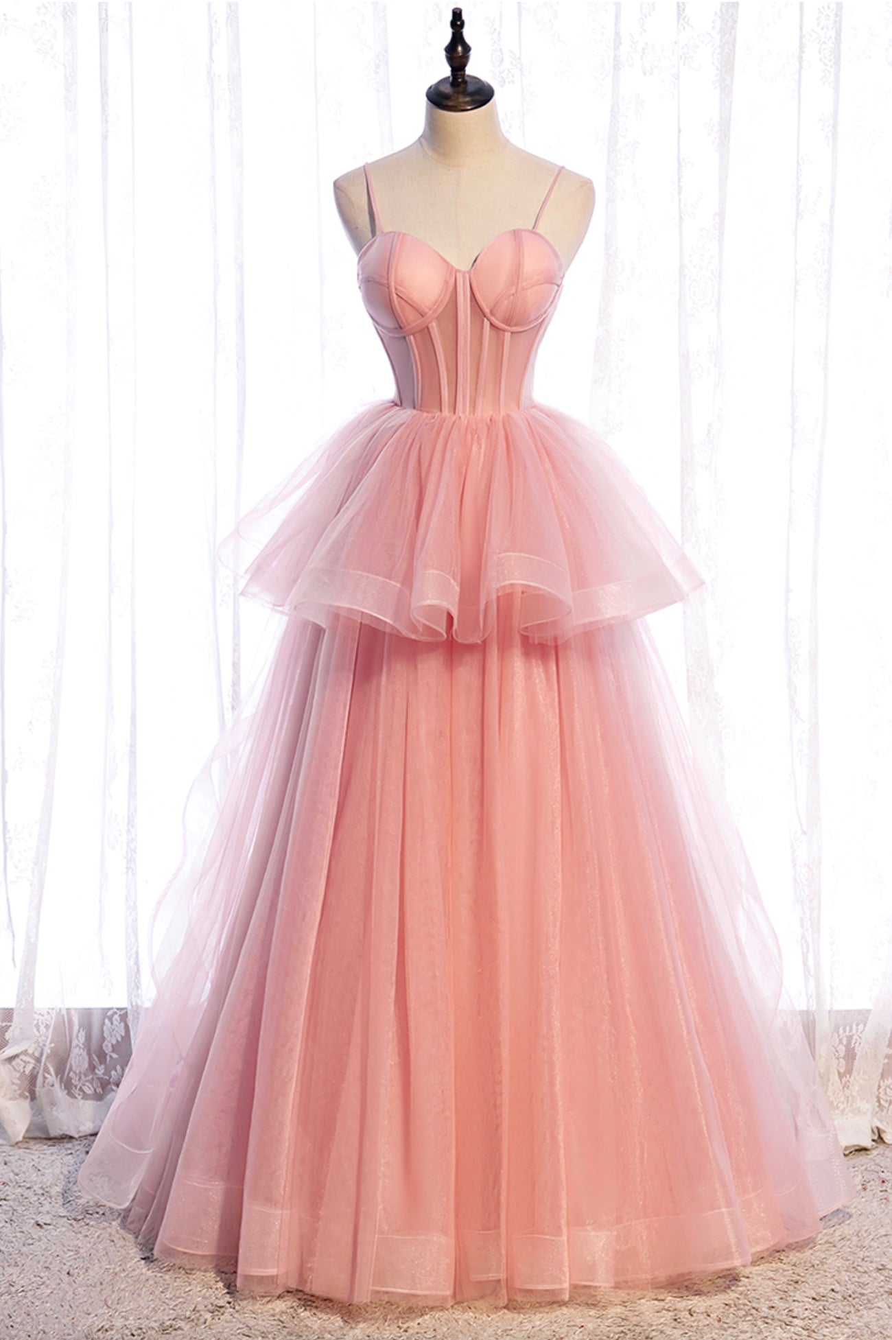 Pink Tulle Long Prom Dresses, A-Line Evening Dresses US 8 / Pink Pink Tulle Long Prom Dresses, A-Line Evening Dresses US 8 / Pink