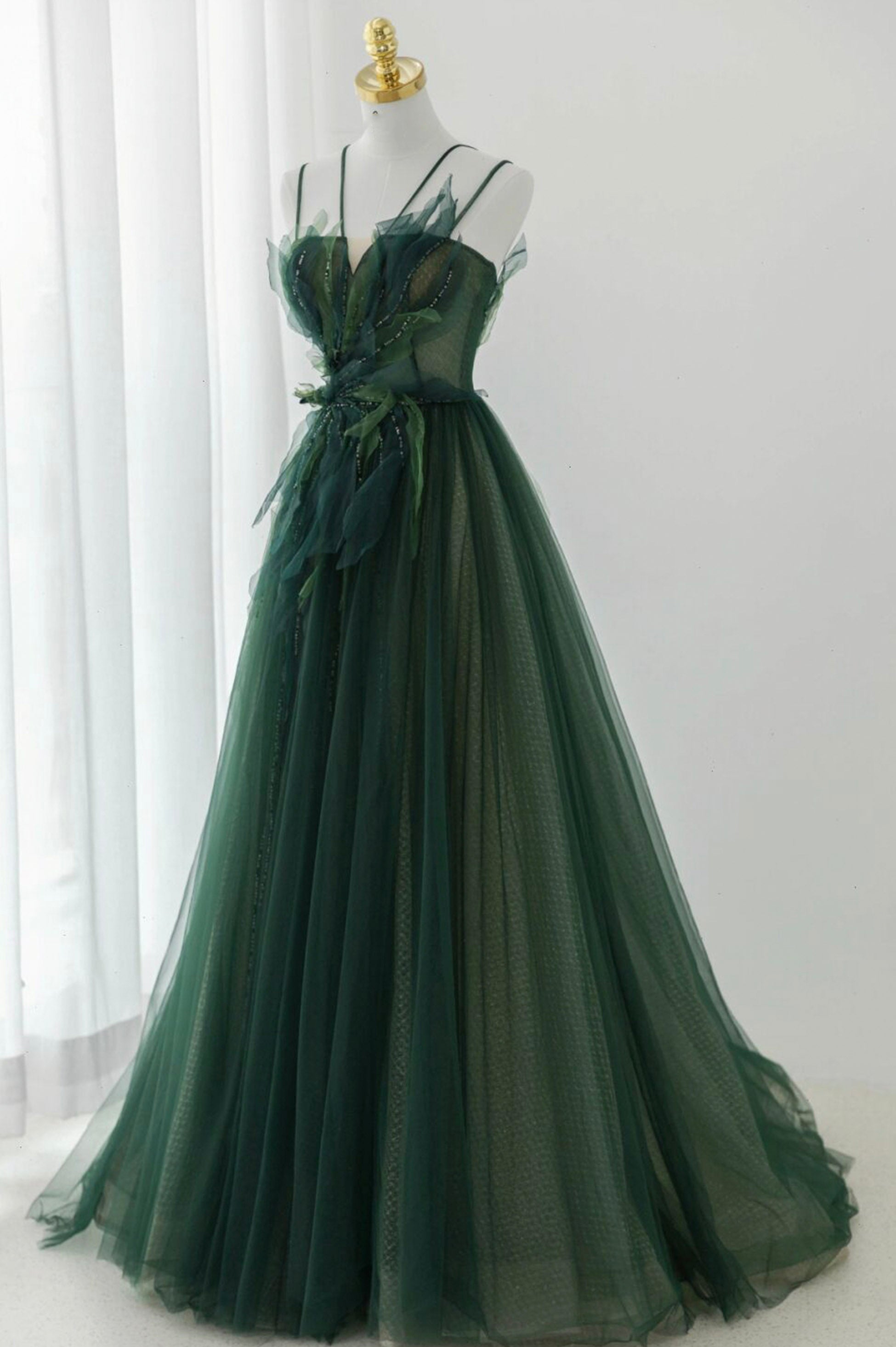 Green Tulle Long A-Line Prom Dress, Green Formal Evening Dress US 10 / Custom Color Green Tulle Long A-Line Prom Dress, Green Formal Evening Dress US 10 / Custom Color