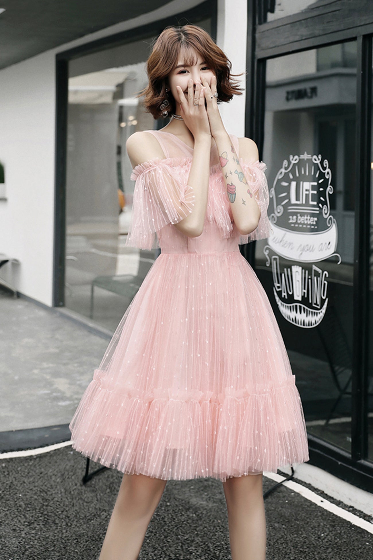 Pink Tulle Short Prom Dress, A-Line Party Dress US 6 / Pink Pink Tulle Short Prom Dress, A-Line Party Dress US 6 / Pink