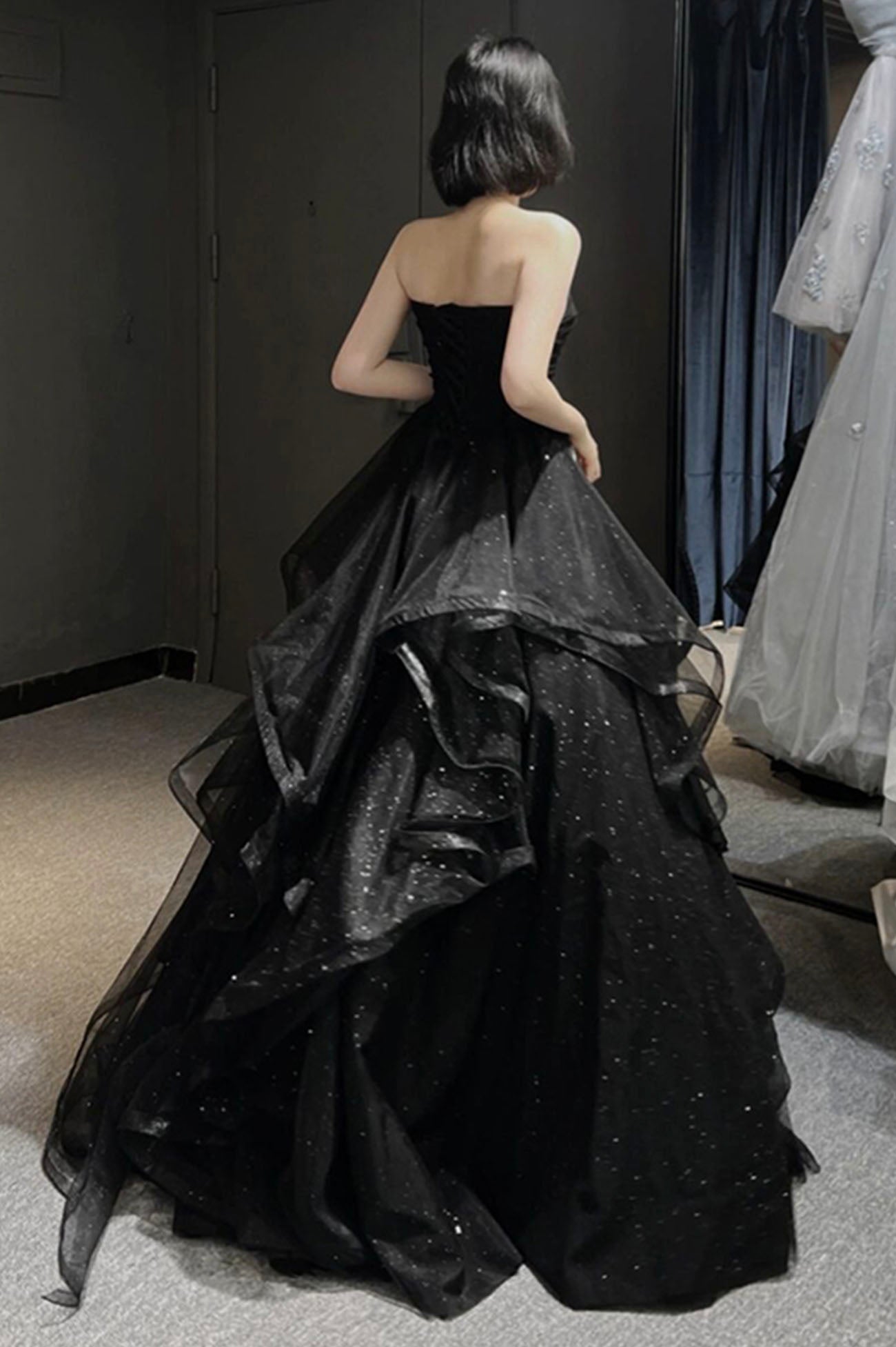 Black Tulle Long A-Line Prom Dress, Black Evening Party Dress US 2 / Black Black Tulle Long A-Line Prom Dress, Black Evening Party Dress US 2 / Black