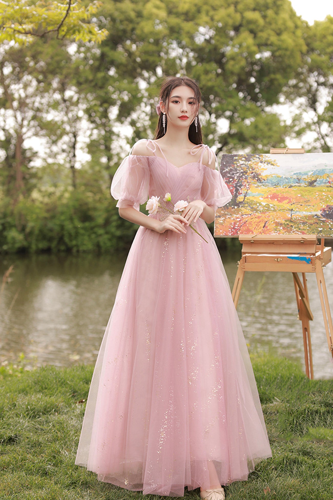Pink Tulle Long Prom Dresses, A-Line Bridesmaid Dresses Loveydress Pink Tulle Long Prom Dresses, A-Line Bridesmaid Dresses Loveydress