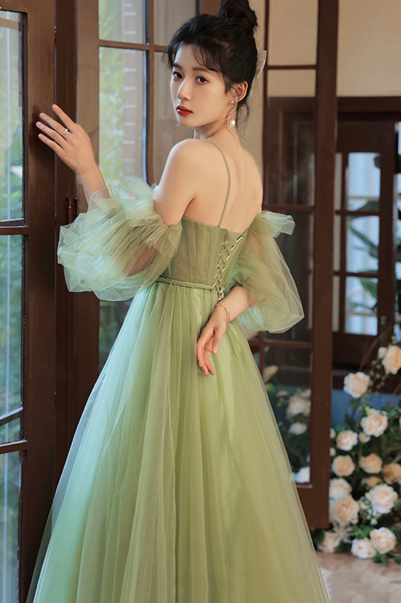 Lovely Green Tulle Long Party Dress, A-Line Evening Party Dress US 14 / Green Lovely Green Tulle Long Party Dress, A-Line Evening Party Dress US 14 / Green
