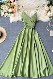 Simple V-Neck Satin Dresses, A-Line Fashion Dresses