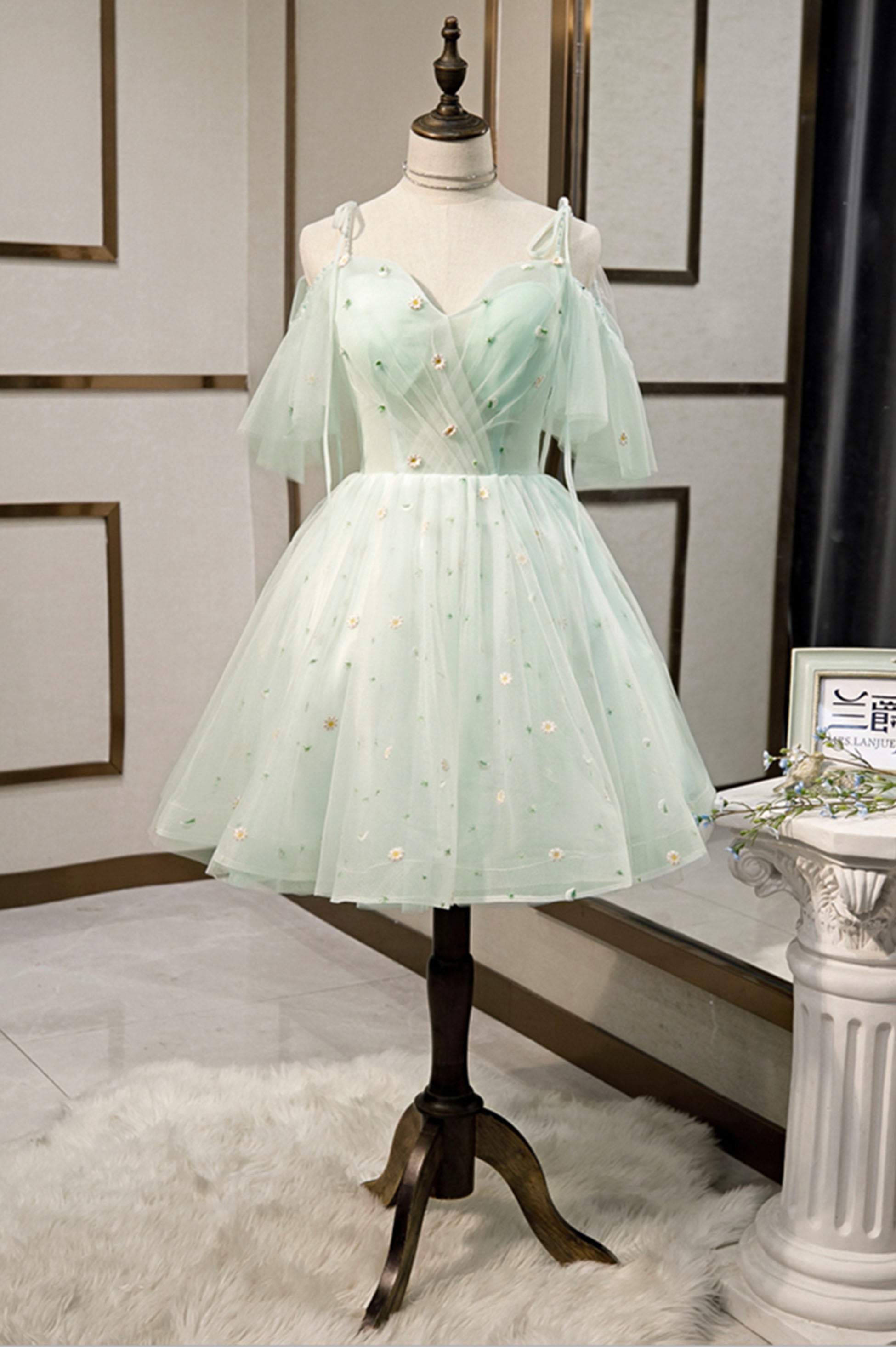 mint green tulle dress Mint Green Tulle Lace A Line Appliques Long Prom Dresses