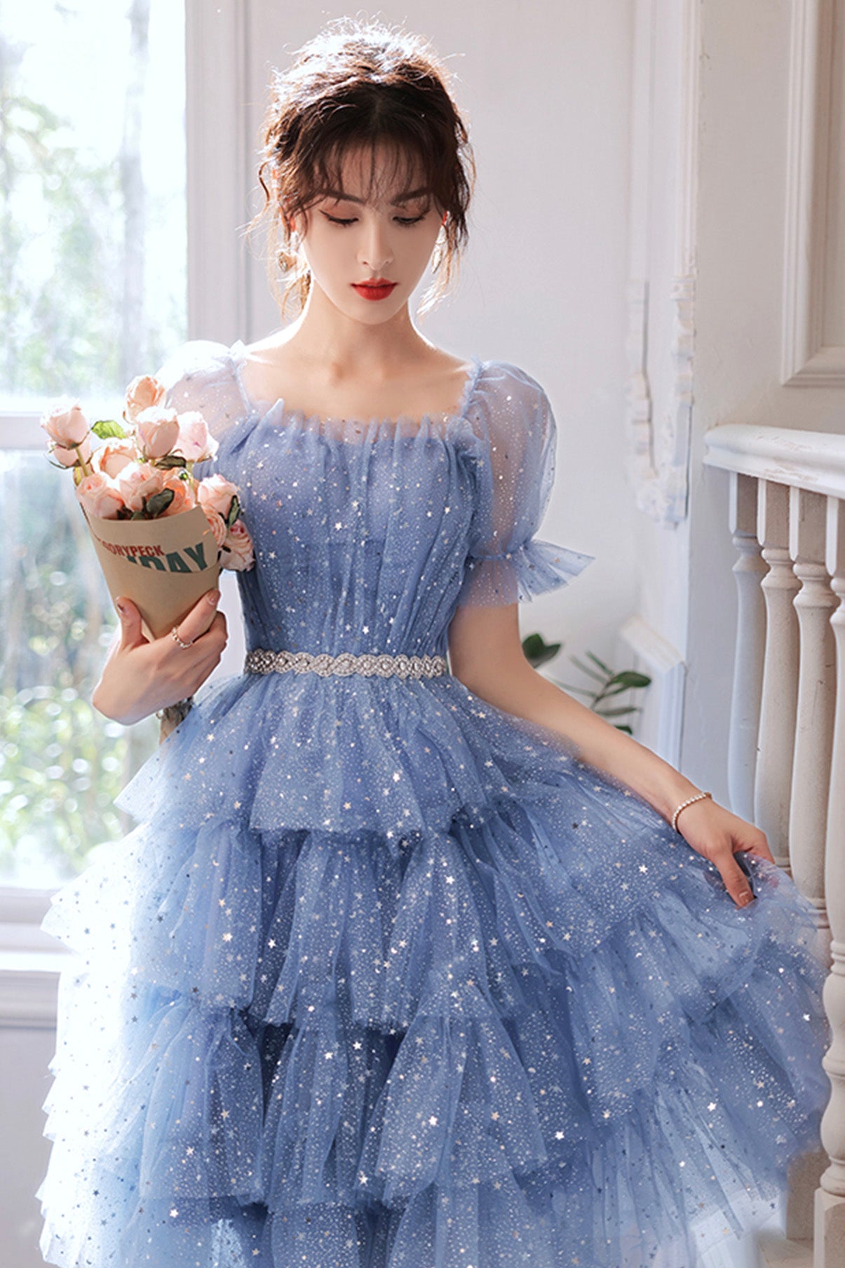 blue lace short prom dress Cute Blue Lace Tulle Short Prom Dress,blue Homecoming Dress