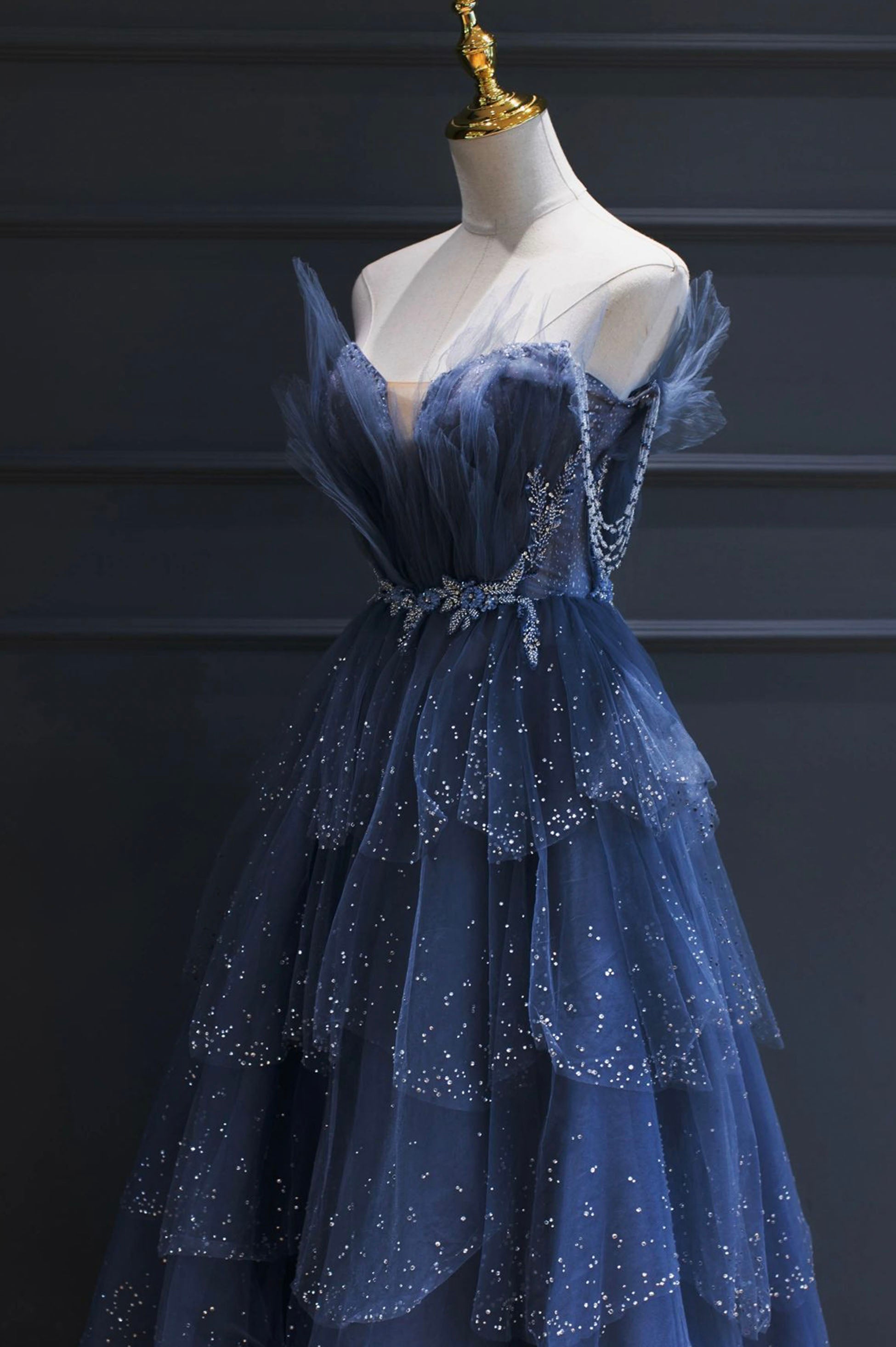 Blue Tulle Beaded Long Senior Prom Dress, A-Line Blue Formal Dress US 8 / Dark Blue Blue Tulle Beaded Long Senior Prom Dress, A-Line Blue Formal Dress US 8 / Dark Blue