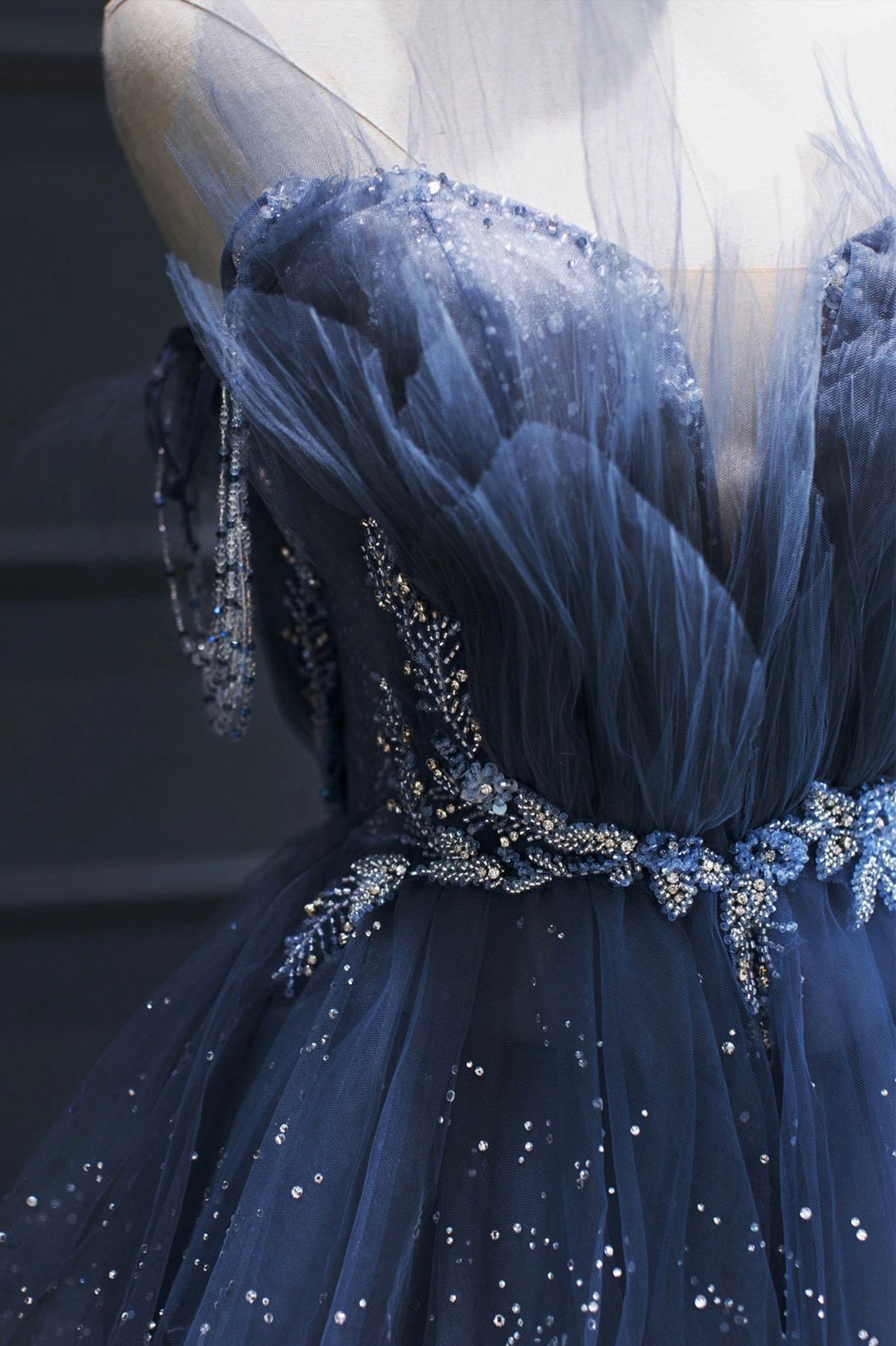 tulle prom dress blue Simple sequin long dress, blue tulle formal plus size and custom made Available Princess Blue Tulle Prom Dress,Off