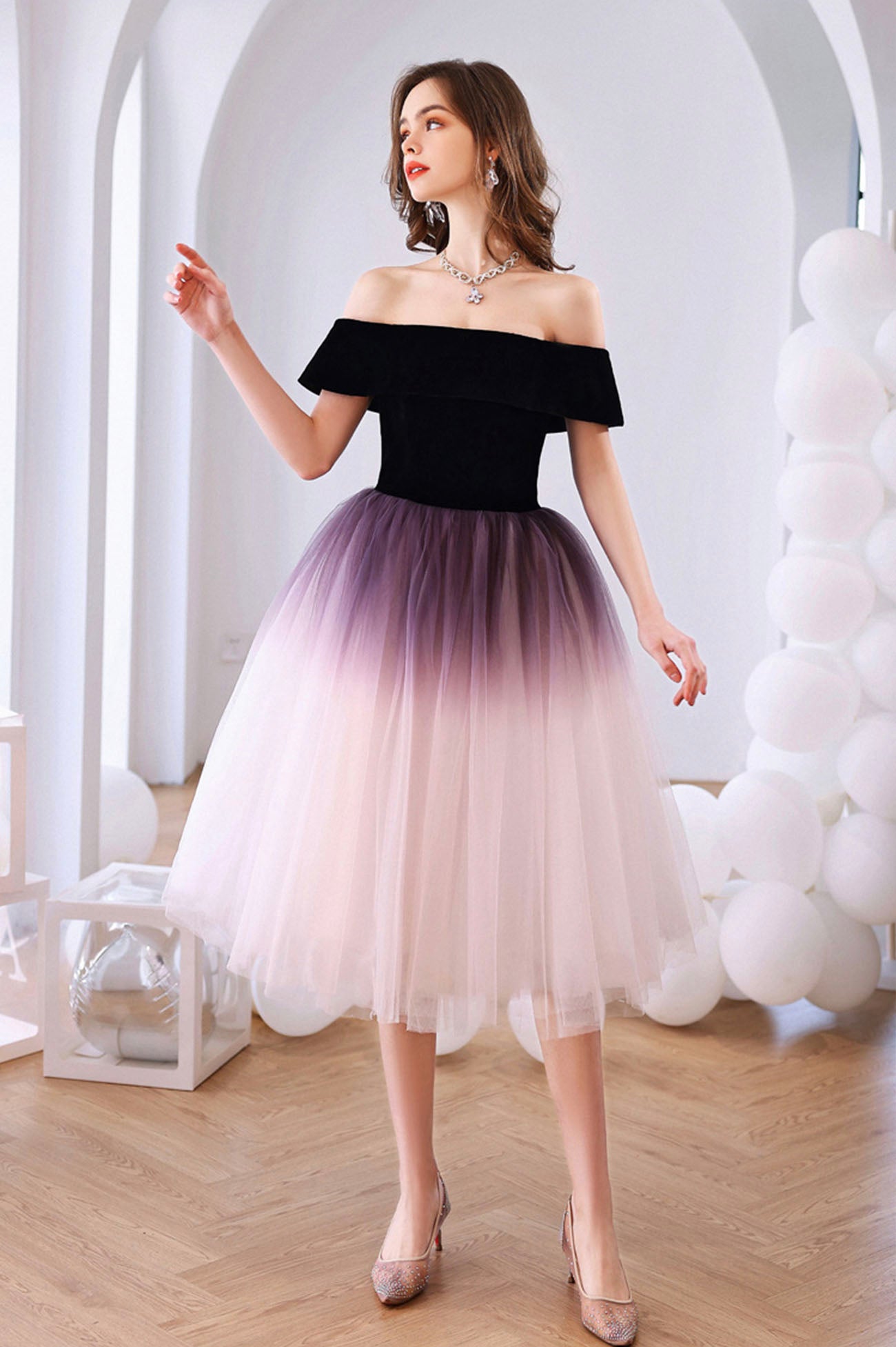 ombre off shoulder dress Lovely Ombre Tulle Short Prom Dress, A-Line Off the Shoulder Party Dress US 8 / Custom Color