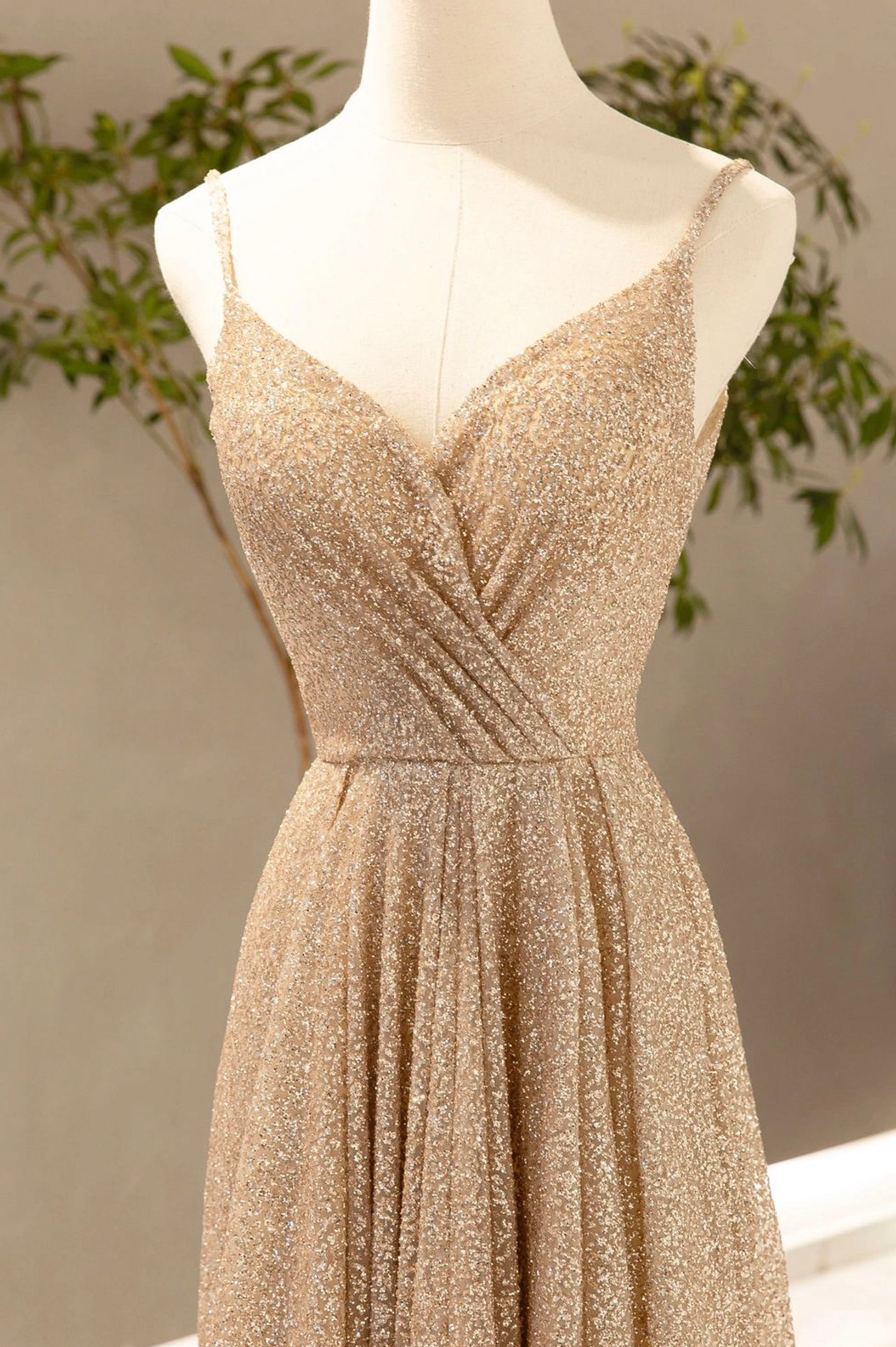 Gold V-Neck Sequins Long Prom Dress, A-Line Evening Party Dress US 14 / As Picture Color Gold V-Neck Sequins Long Prom Dress, A-Line Evening Party Dress US 14 / As Picture Color
