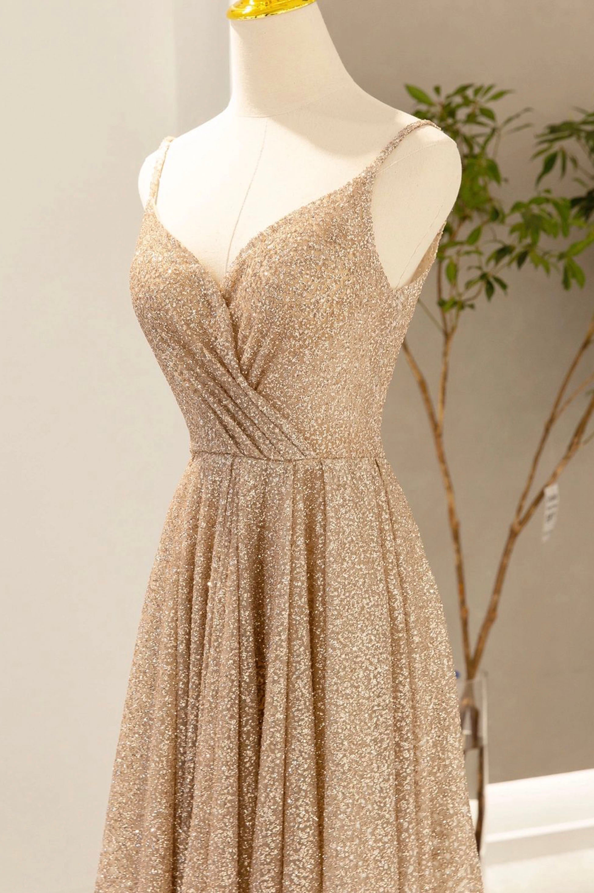 Gold V-Neck Sequins Long Prom Dress, A-Line Evening Party Dress US 14 / As Picture Color Gold V-Neck Sequins Long Prom Dress, A-Line Evening Party Dress US 14 / As Picture Color