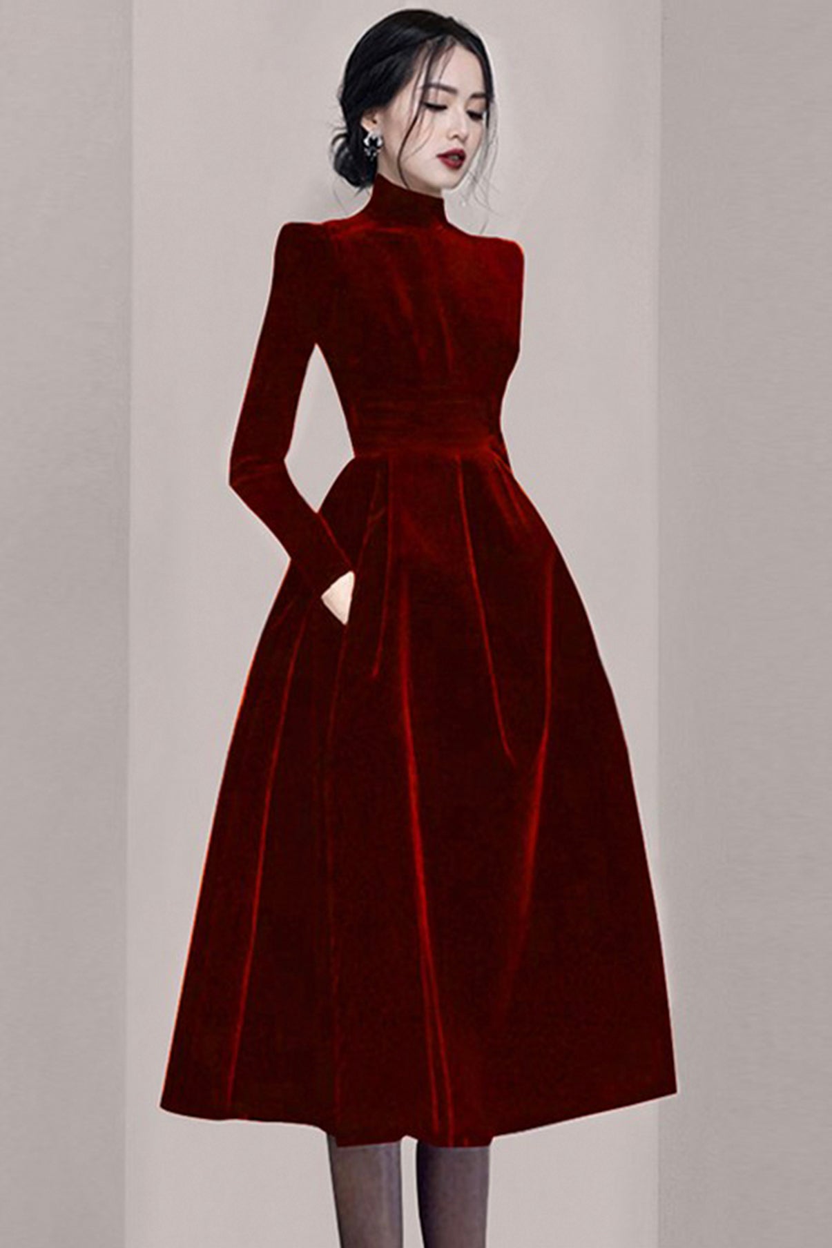 Elegant Velvet Long Sleeve Prom Dresses, Party Dresses US 2 / Black Elegant Velvet Long Sleeve Prom Dresses, Party Dresses US 2 / Black