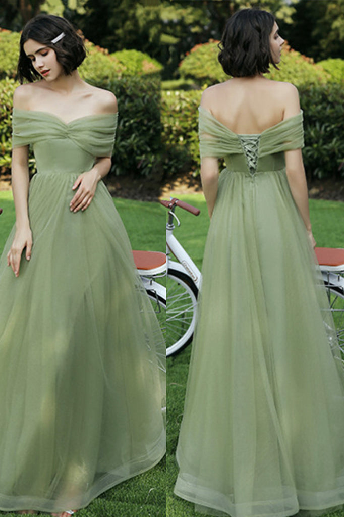 Green Tulle Long Prom Dresses, A-Line Evening Dresses – Loveydress
