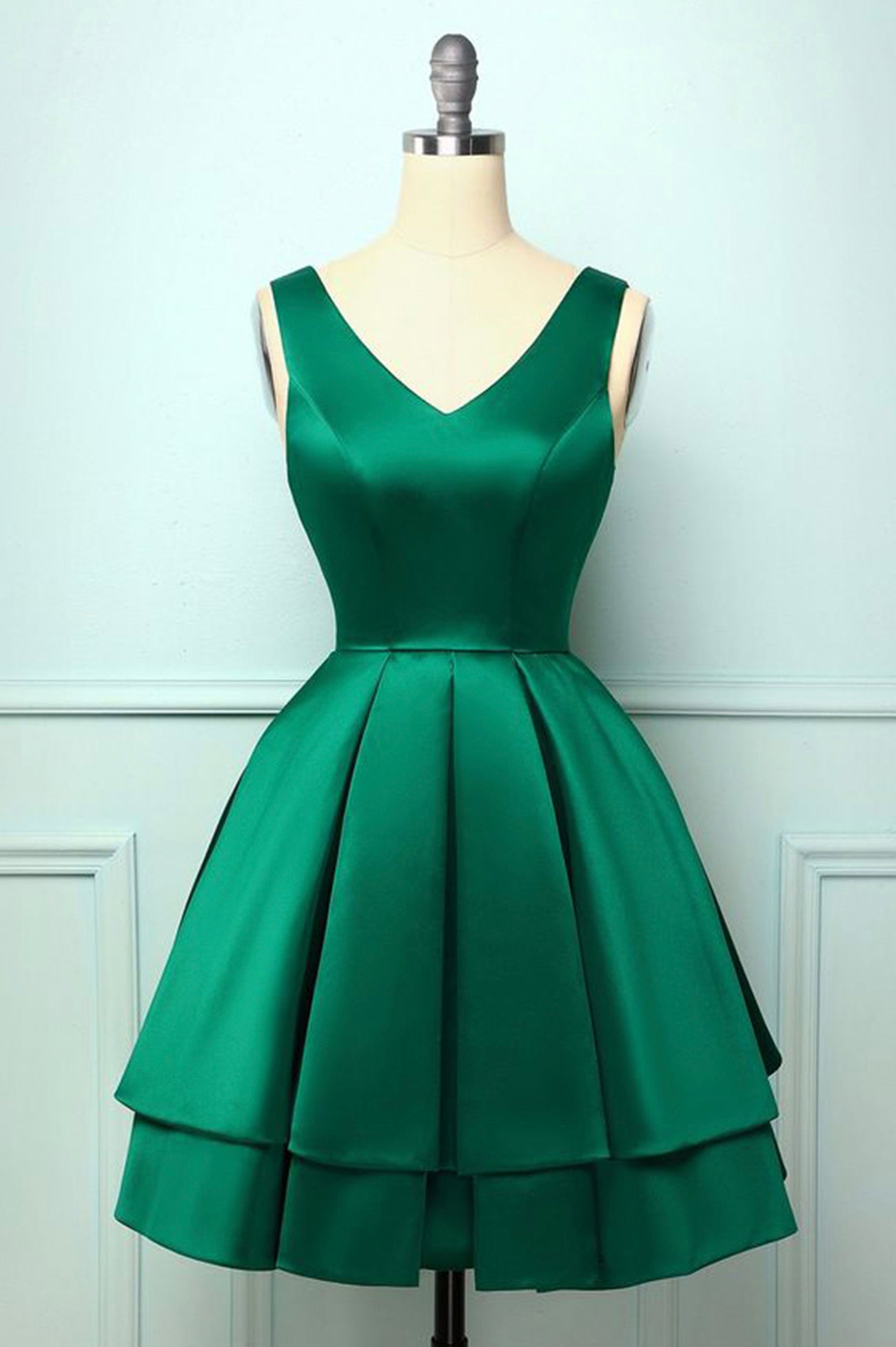 Green Satin Short Prom Dresses, A-Line Homecoming Dresses US 2 / Green Green Satin Short Prom Dresses, A-Line Homecoming Dresses US 2 / Green