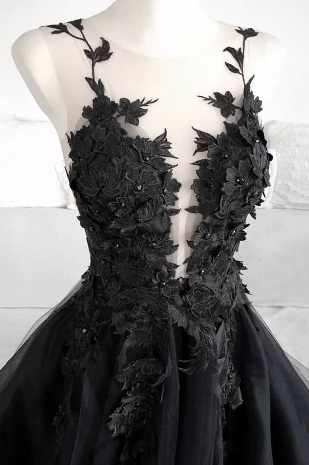Black Tulle Lace Long Prom Dress, Black Formal Graduation Dress US 4 / Custom Color Black Tulle Lace Long Prom Dress, Black Formal Graduation Dress US 4 / Custom Color