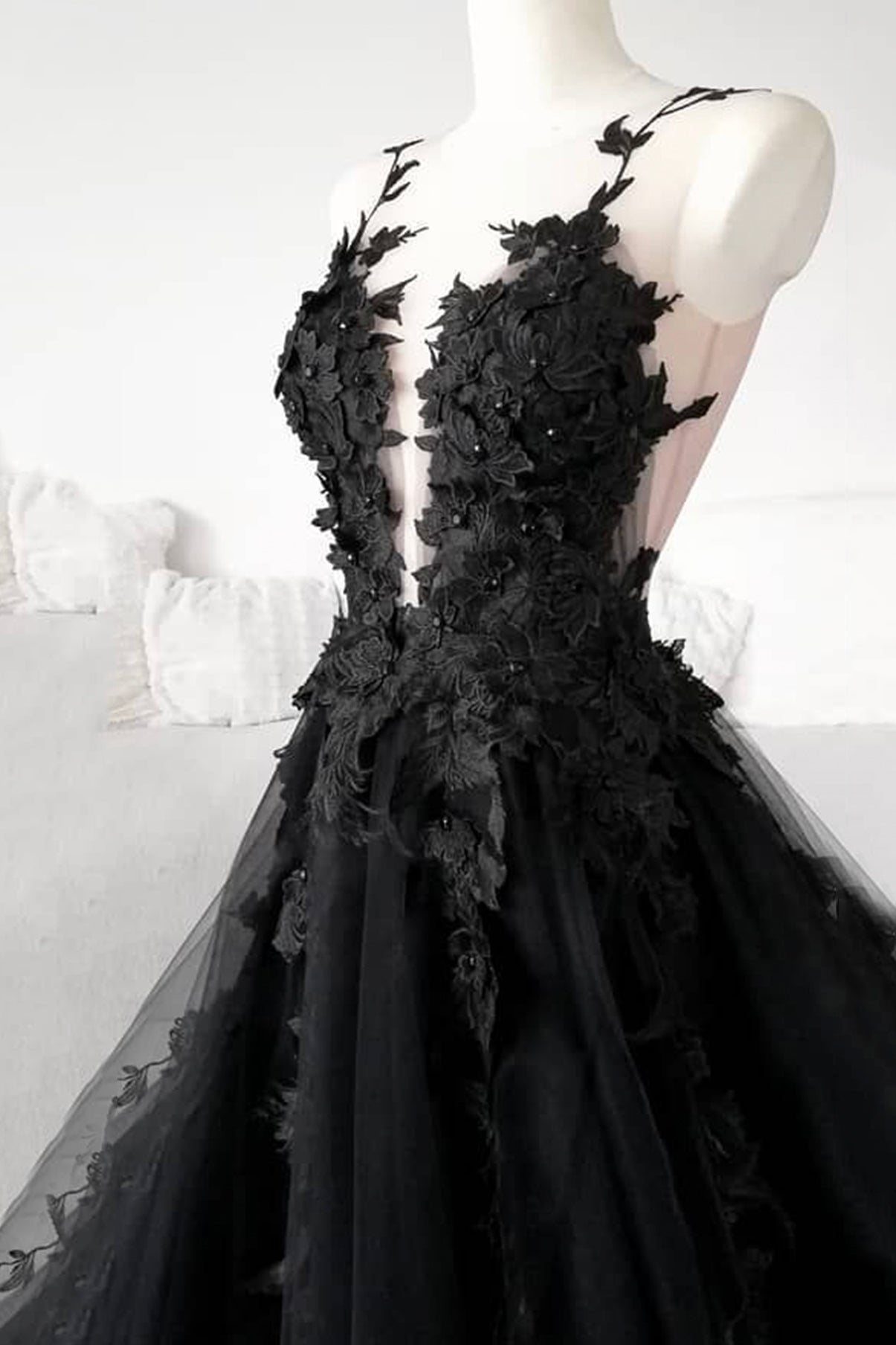Black Tulle Lace Long Prom Dress, Black Formal Graduation Dress US 4 / Custom Color Black Tulle Lace Long Prom Dress, Black Formal Graduation Dress US 4 / Custom Color