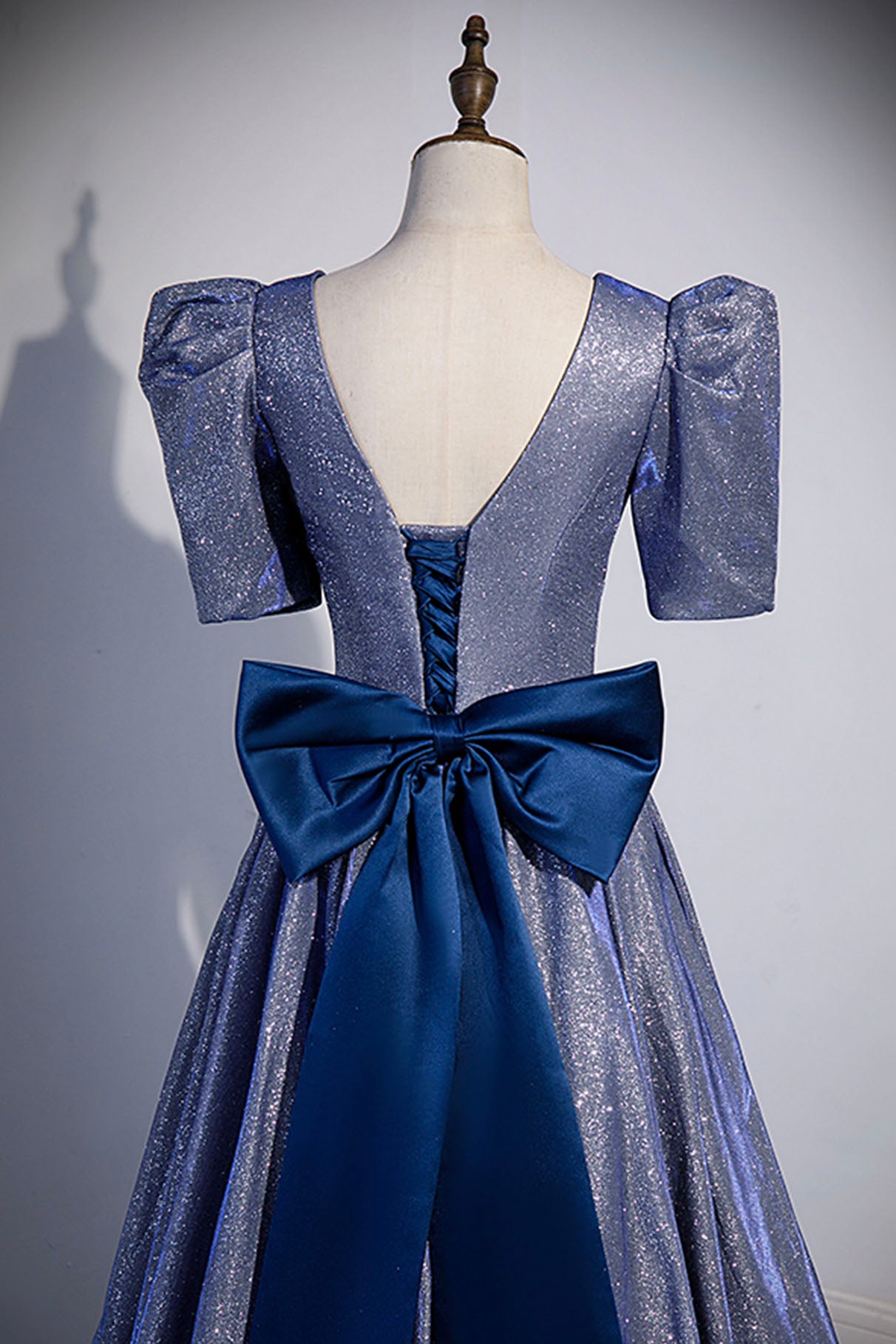 Blue Long A-Line Prom Dress, Simple V-Neck Short Sleeve Evening Dress US 4 / Blue Blue Long A-Line Prom Dress, Simple V-Neck Short Sleeve Evening Dress US 4 / Blue