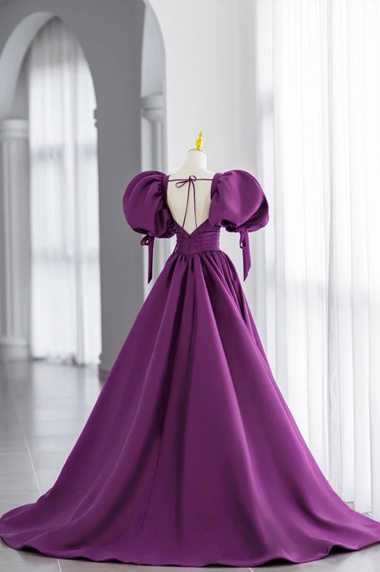 dark purple puff sleeve dress Adelie Puff Sleeve Mini Dress-PLUM PURPLE / 4