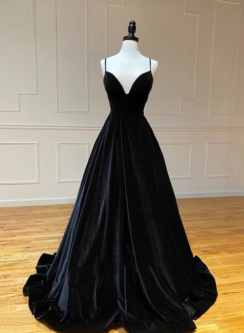 black velvet prom dress A-Line Long Dresses, Black Evening Dresses US 10 / Black GL-06.23.25 Can Custom Made Size Black Designer Dress for Color:Maine Pine