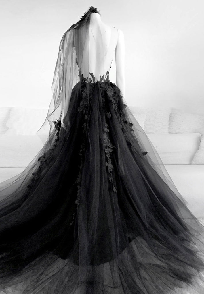 black lace backless prom dress Black Sweetheart Long Sleeves prom dresses,Lace Backless Wedding Dresses