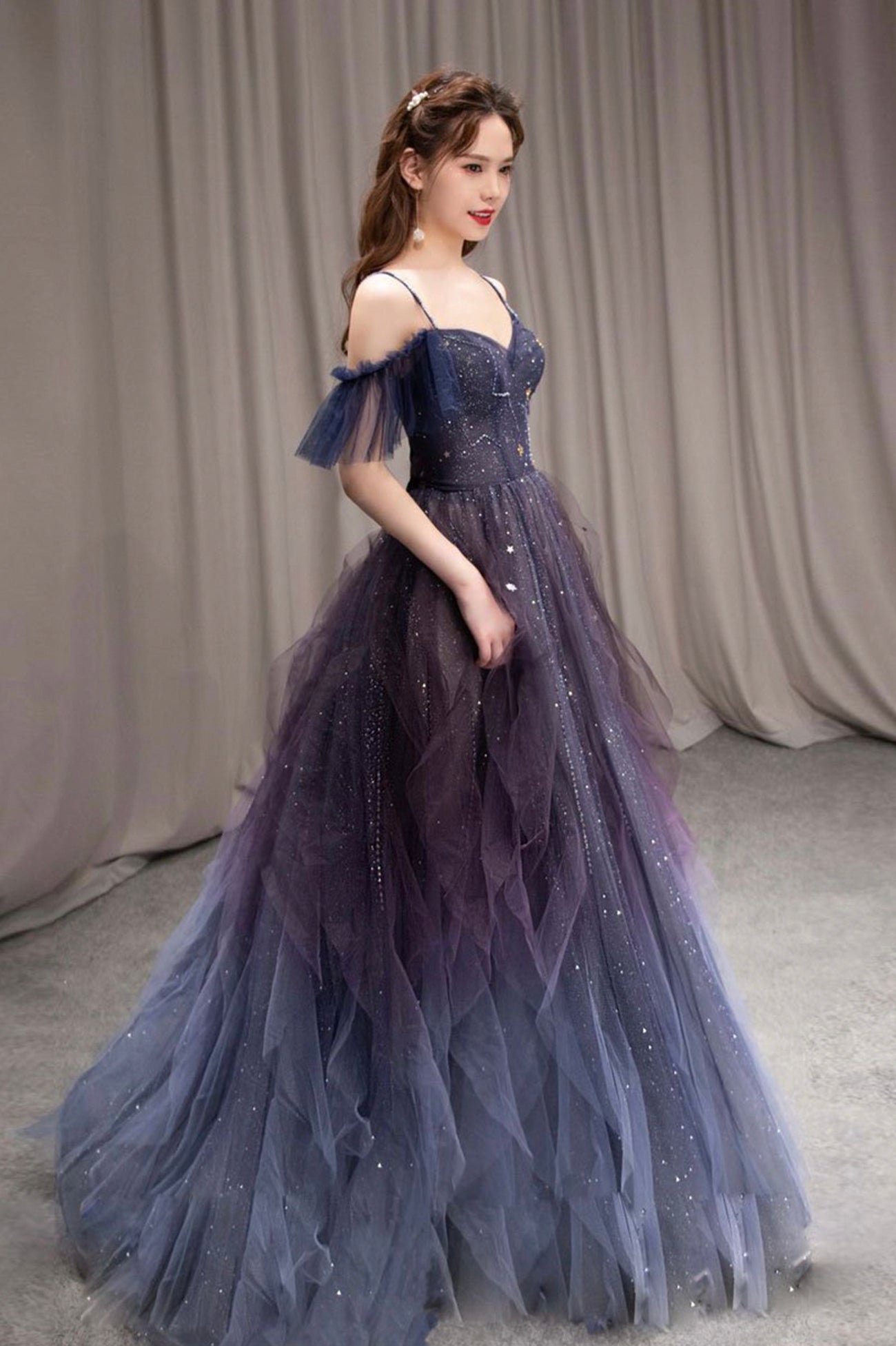 purple tulle dress Lovely Spaghetti Strap Ombre Tulle Long Formal Evening Dress, A-Line Party Dress US 6 / Pictrue Color