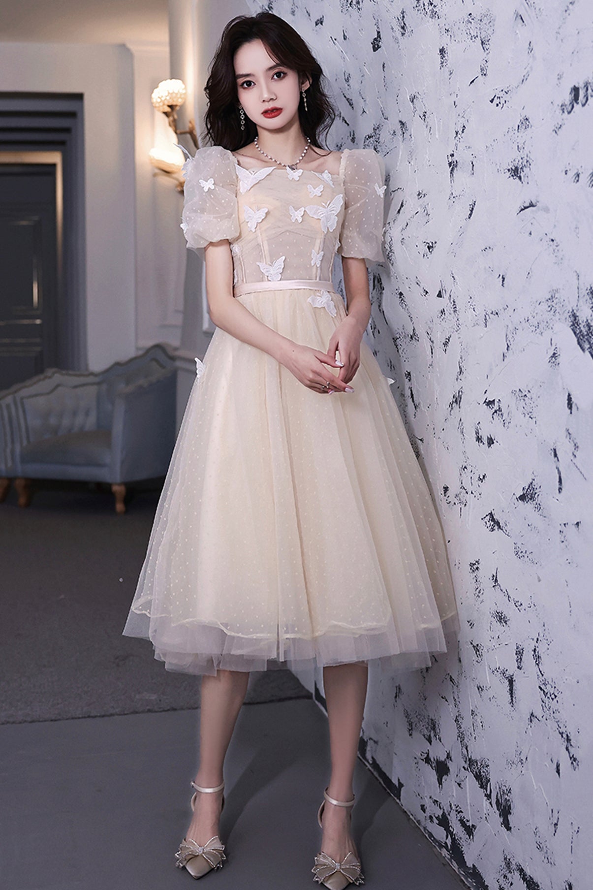 prom night dress short Champagne Lace Short Prom Dresses, A-Line Homecoming Dresses US 4 / Champagne
