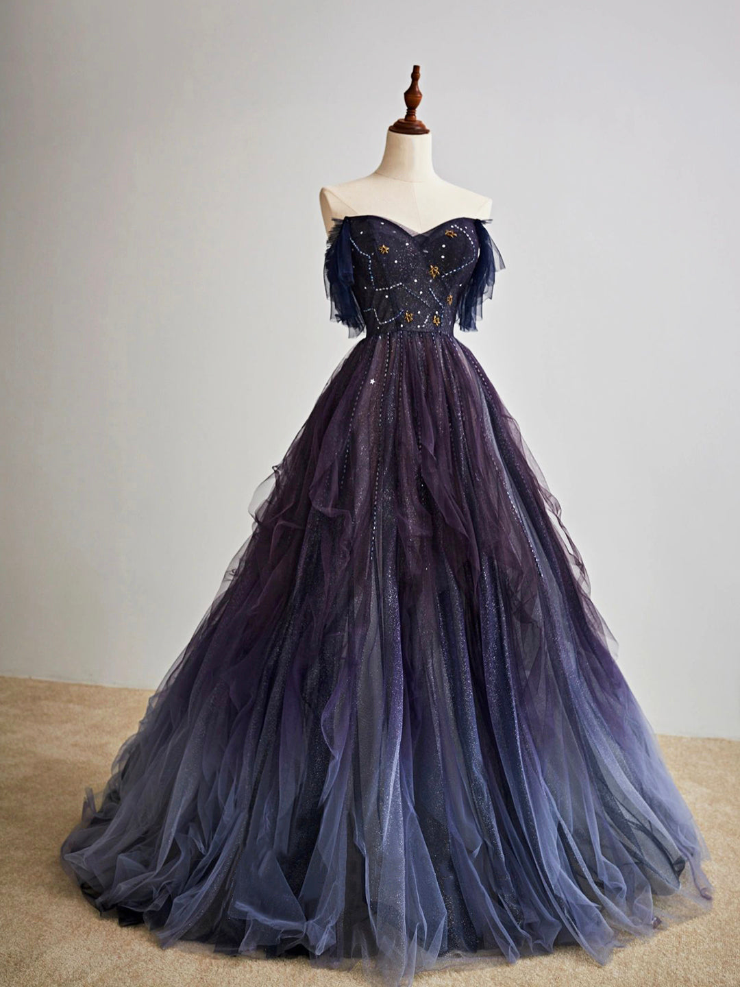 Purple Gradient Tulle Long Prom Dress, Beautiful A-Line Evening Party ...