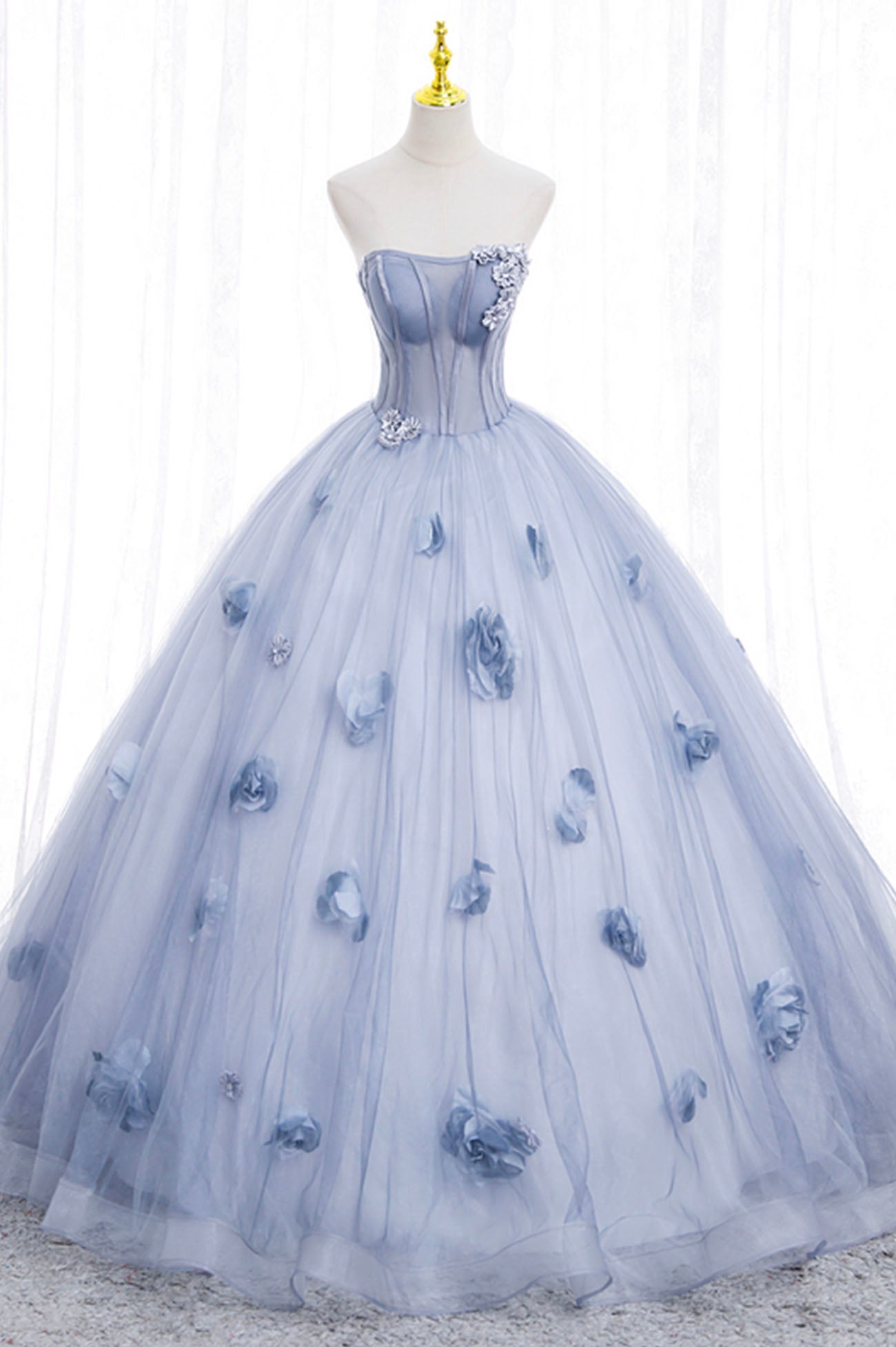 Blue Tulle Long Sleeve Prom Dress, A-Line Off the Shoulder Evening Gown US 12 / Blue Blue Tulle Long Sleeve Prom Dress, A-Line Off the Shoulder Evening Gown US 12 / Blue