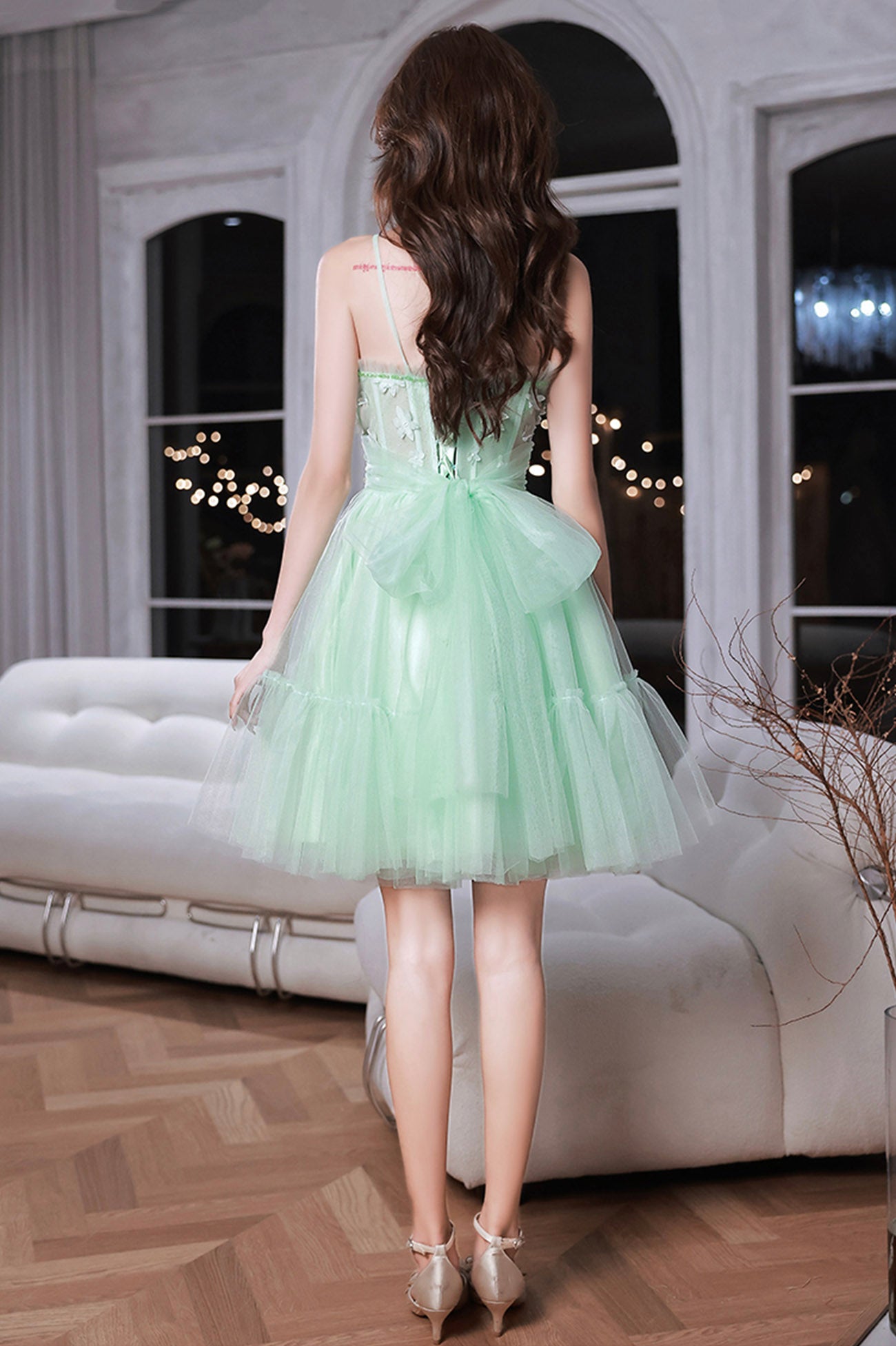 Green Tulle Lace Short Prom Dress, A-Line Evening Party Dress Custom Size / Green Green Tulle Lace Short Prom Dress, A-Line Evening Party Dress Custom Size / Green