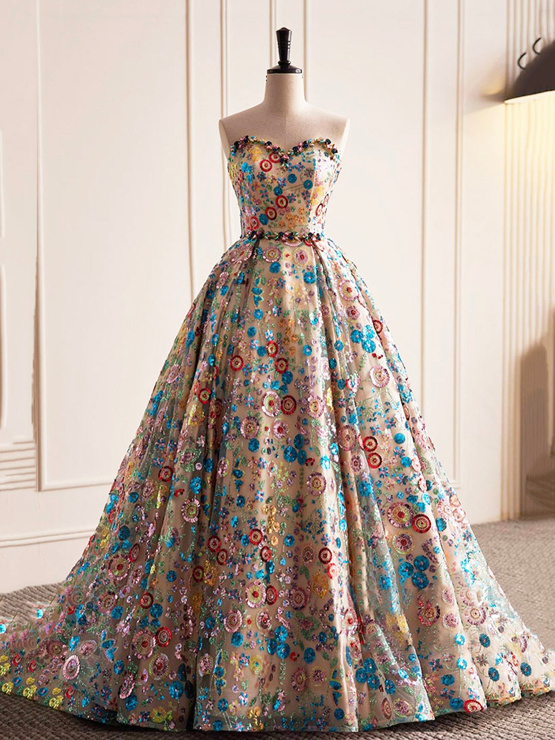 Beautiful Sequins Strapless Long Prom Dress, A-Line Evening Dress Party Dress Custom Size / Picture Color