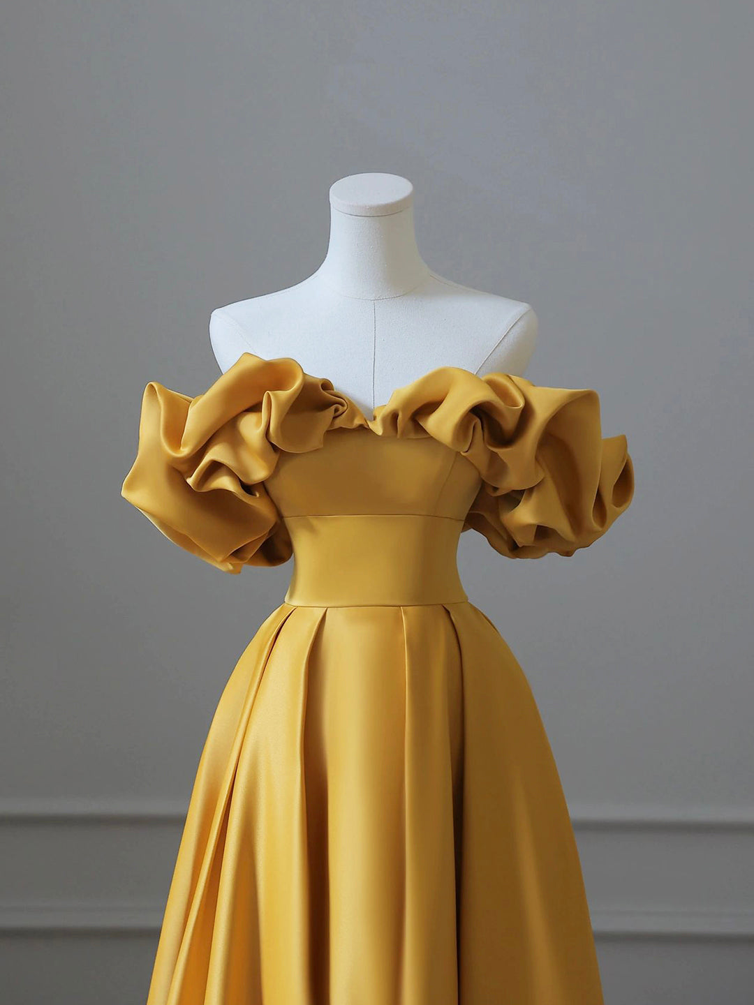 Yellow Satin Long Prom Dress, Off Shoulder A-Line Evening Dress US 10 / Yellow Yellow Satin Long Prom Dress, Off Shoulder A-Line Evening Dress US 10 / Yellow