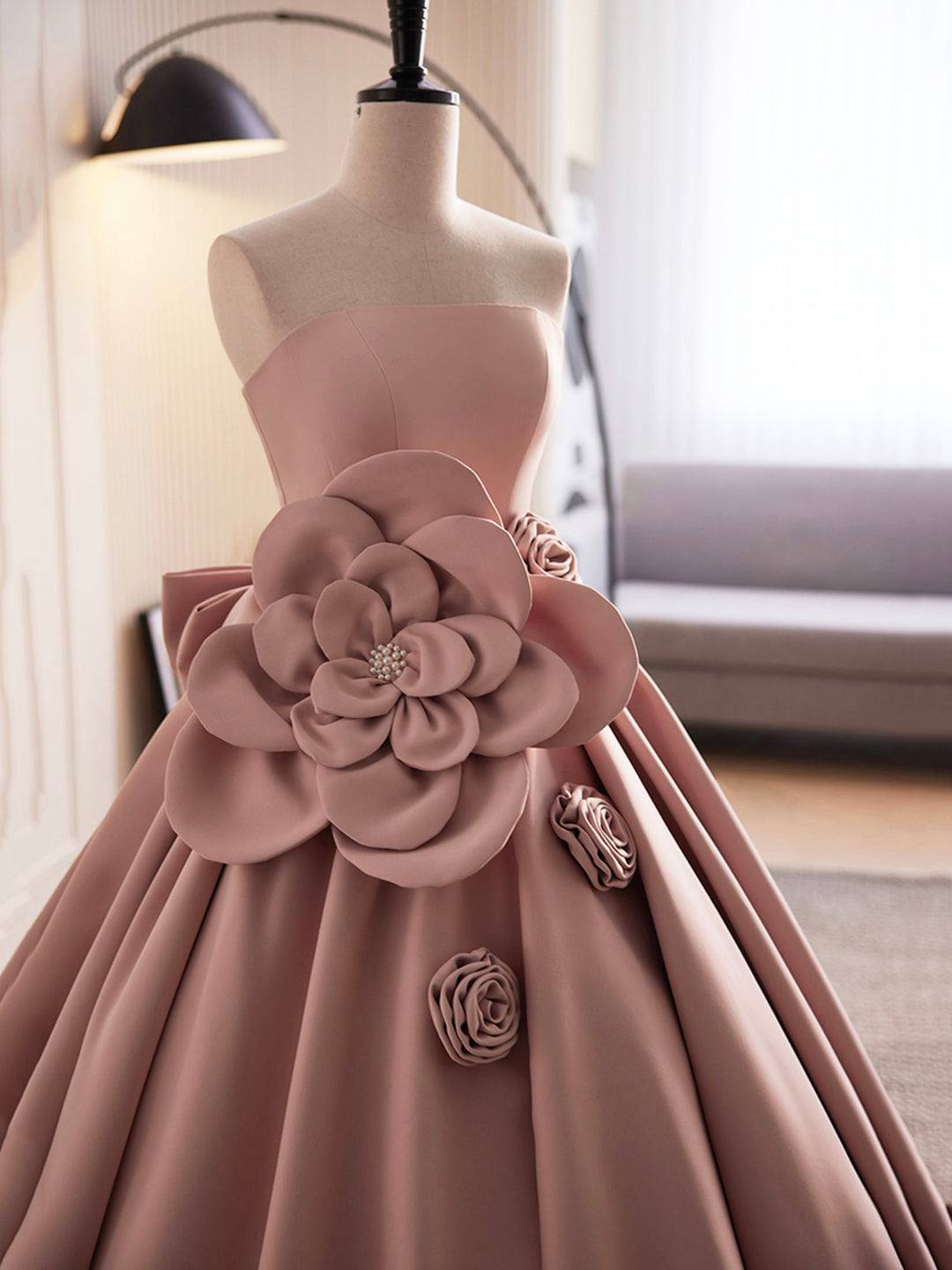 Pink Strapless Satin Long Prom Dress, Beautiful A-Line Evening Dress US 16 / Custom Color Pink Strapless Satin Long Prom Dress, Beautiful A-Line Evening Dress US 16 / Custom Color