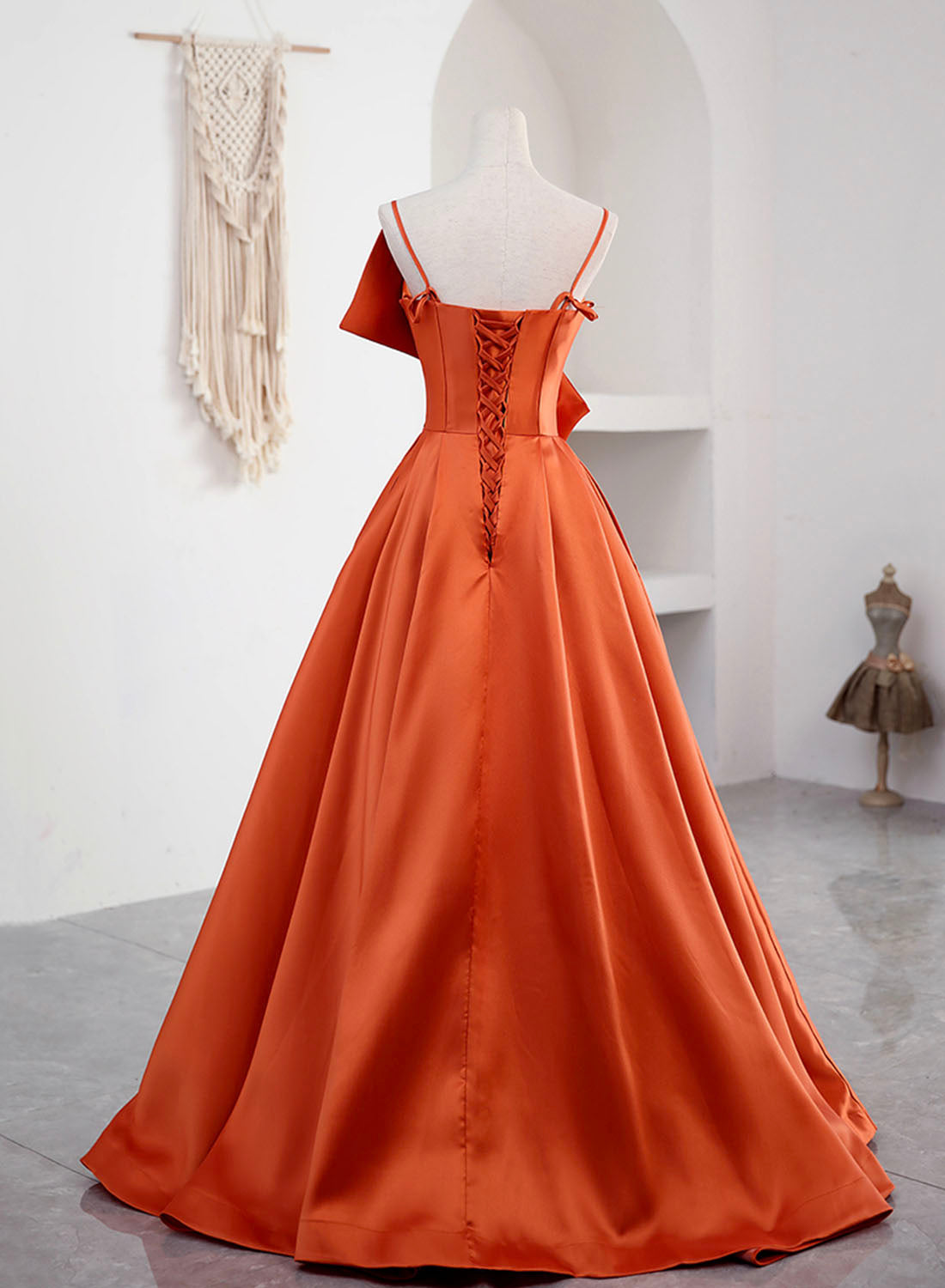 Spaghetti Straps Orange Satin Prom Formal Dress, A-Line Floor Length E Loveydress Spaghetti Straps Orange Satin Prom Formal Dress, A-Line Floor Length E Loveydress