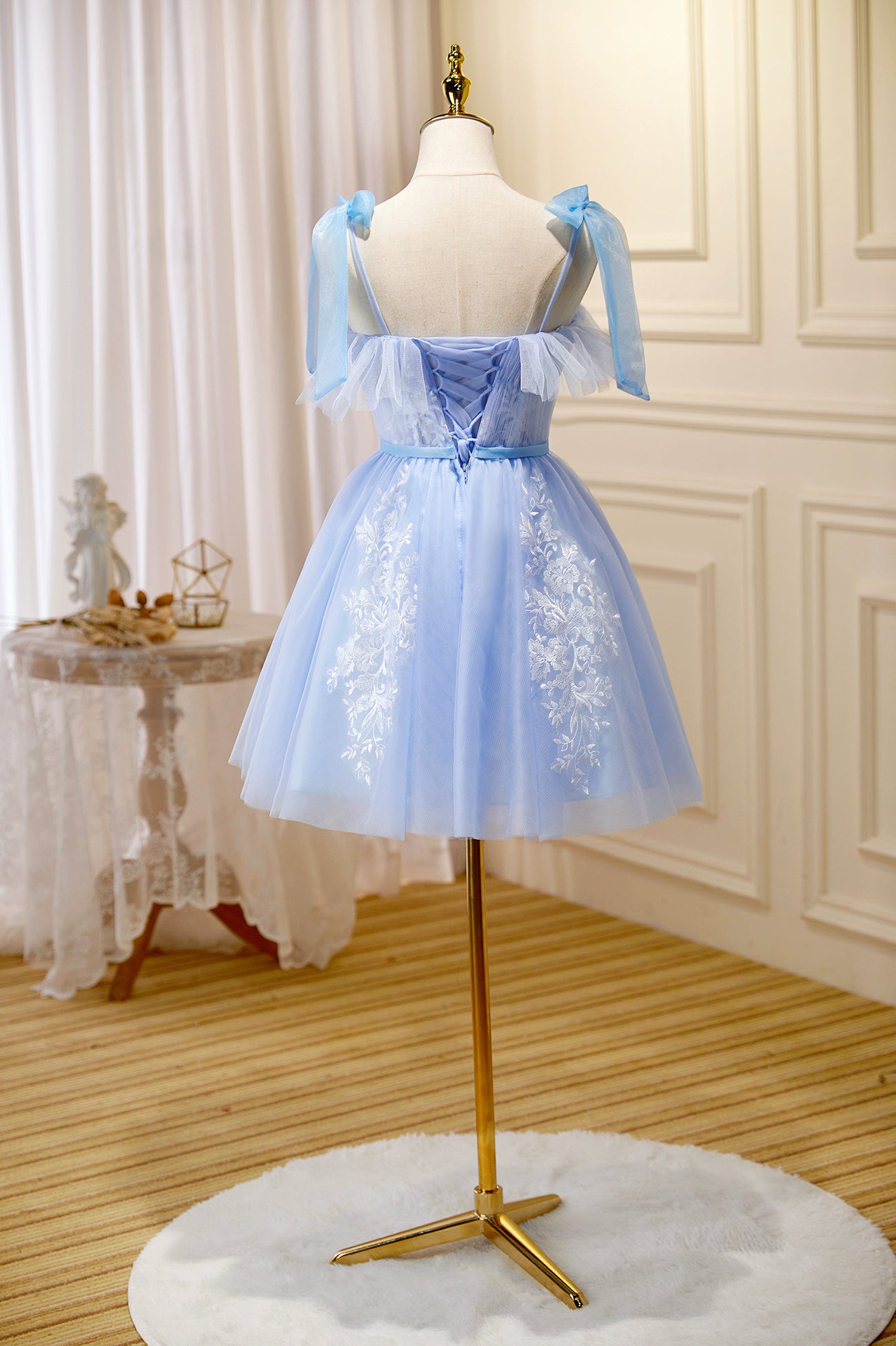 Blue Lace Knee Length Prom Dress, Lovely A-Line Homecoming Dress US 8 / Custom Color Blue Lace Knee Length Prom Dress, Lovely A-Line Homecoming Dress US 8 / Custom Color