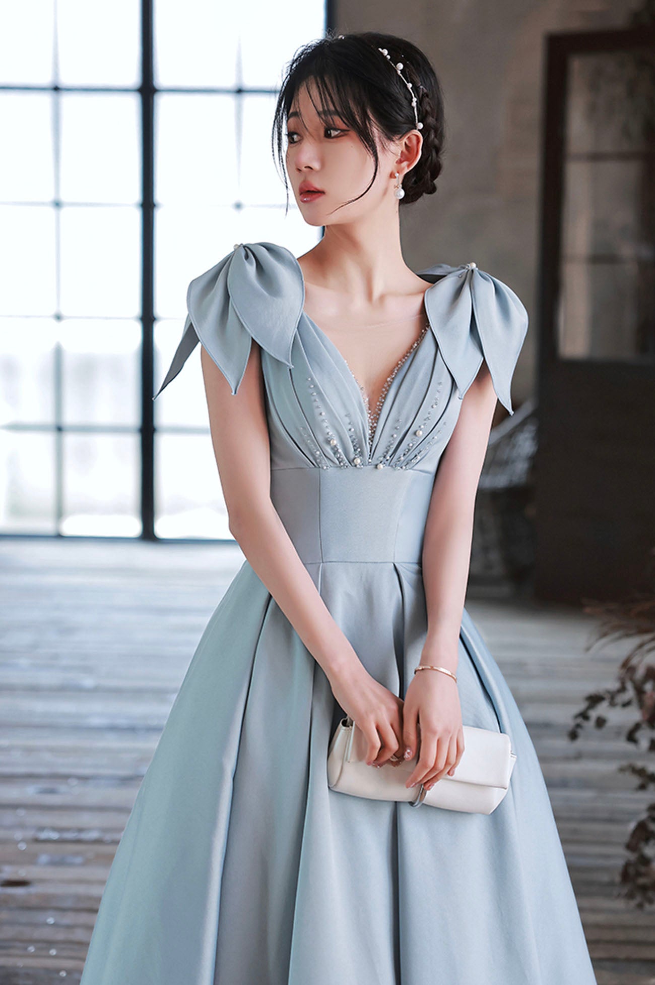 Cute Blue Saitn Long Prom Dress, A-Line Blue Evening Dress Loveydress Cute Blue Saitn Long Prom Dress, A-Line Blue Evening Dress Loveydress