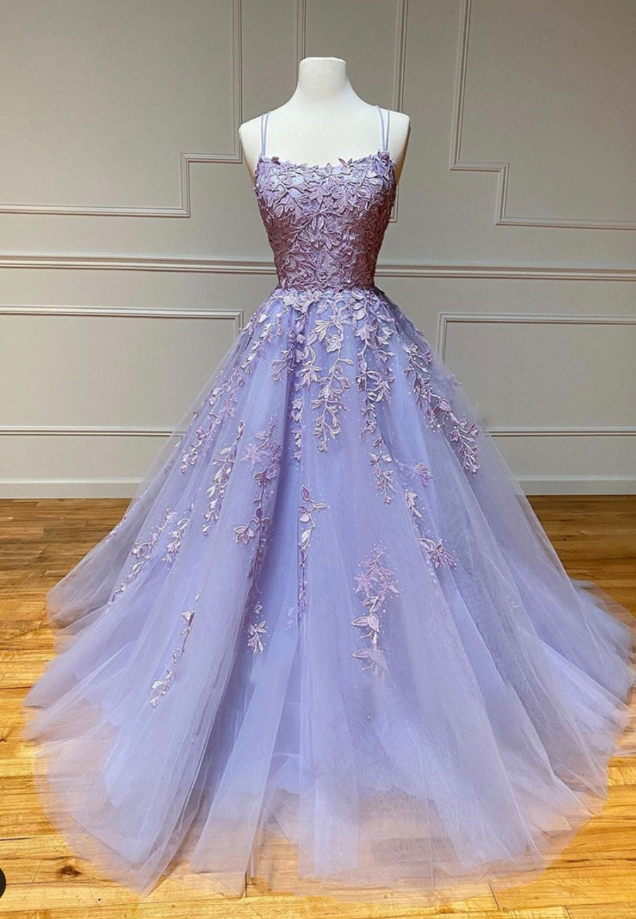 Purple Lace Long Prom Dresses, A-Line Backless Evening Dresses US 12 / Custom Color Purple Lace Long Prom Dresses, A-Line Backless Evening Dresses US 12 / Custom Color