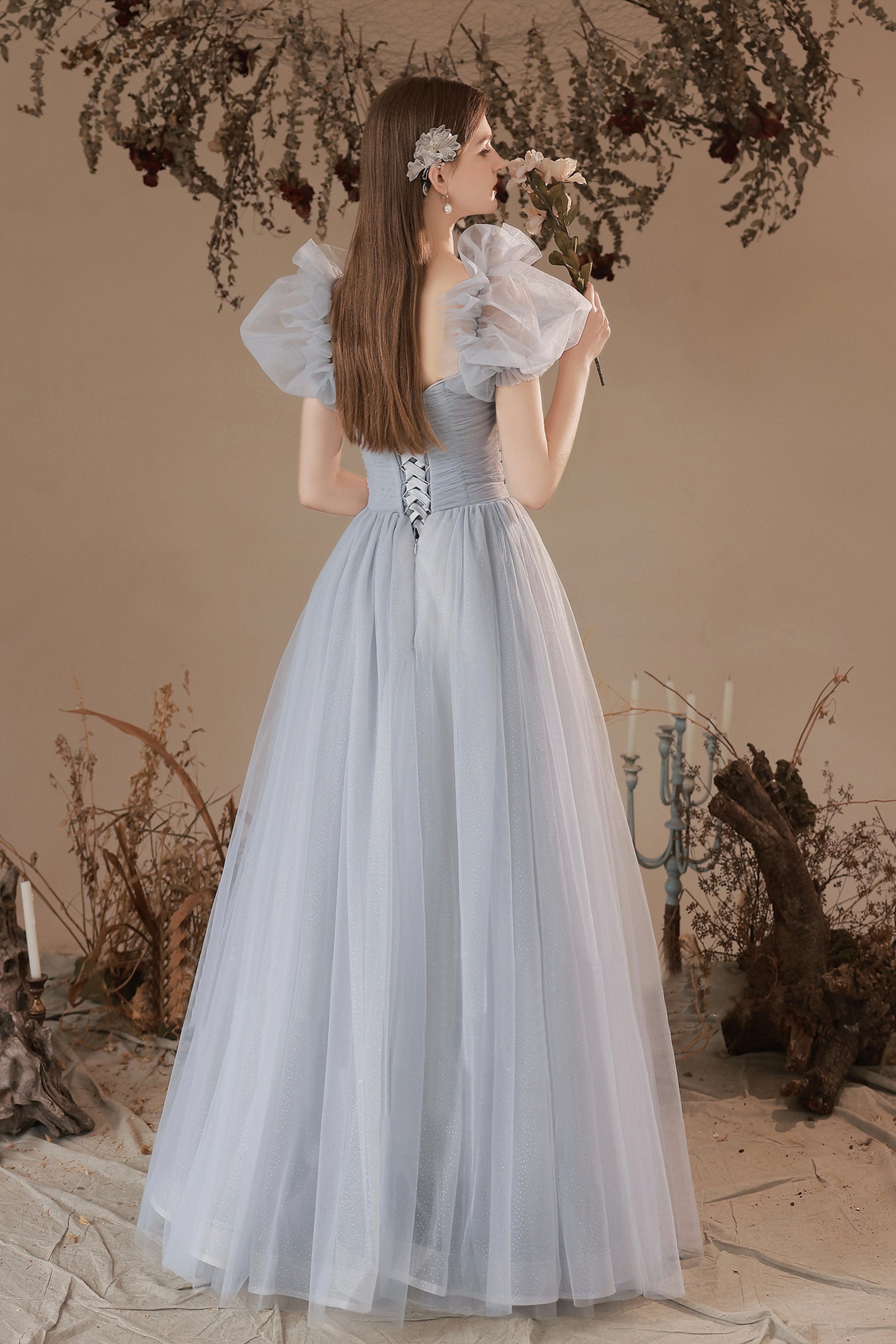 Gray Tulle Long A-Line Prom Dresses, Gray Formal Evening Dresses Loveydress Gray Tulle Long A-Line Prom Dresses, Gray Formal Evening Dresses Loveydress