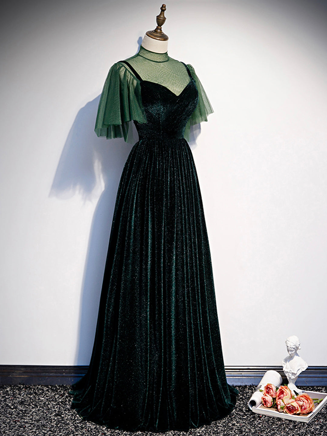 Green Velvet Long Prom Dress, Elegant A-Line Green Evening Dress Custom Size / Green Green Velvet Long Prom Dress, Elegant A-Line Green Evening Dress Custom Size / Green