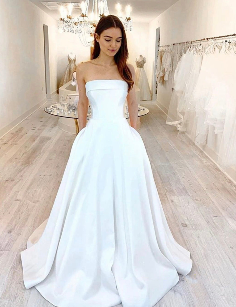 White Strapless Satin Long Prom Dresses, A-Line Formal Evening Dresses US 2 / Custom Color White Strapless Satin Long Prom Dresses, A-Line Formal Evening Dresses US 2 / Custom Color
