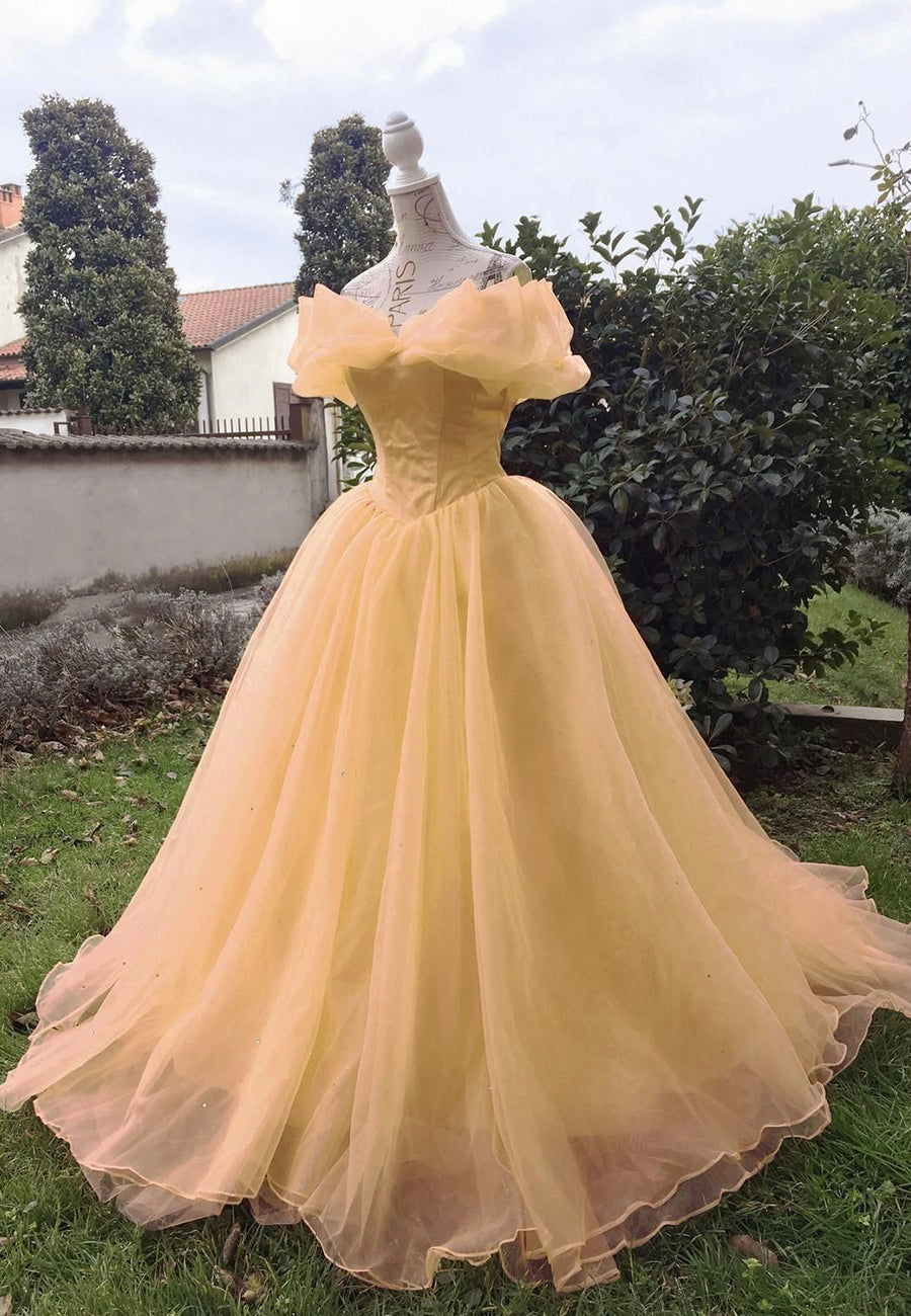 Yellow Tulle Long Prom Dresses, A-Line Evening Dresses Custom Size / Custom Color