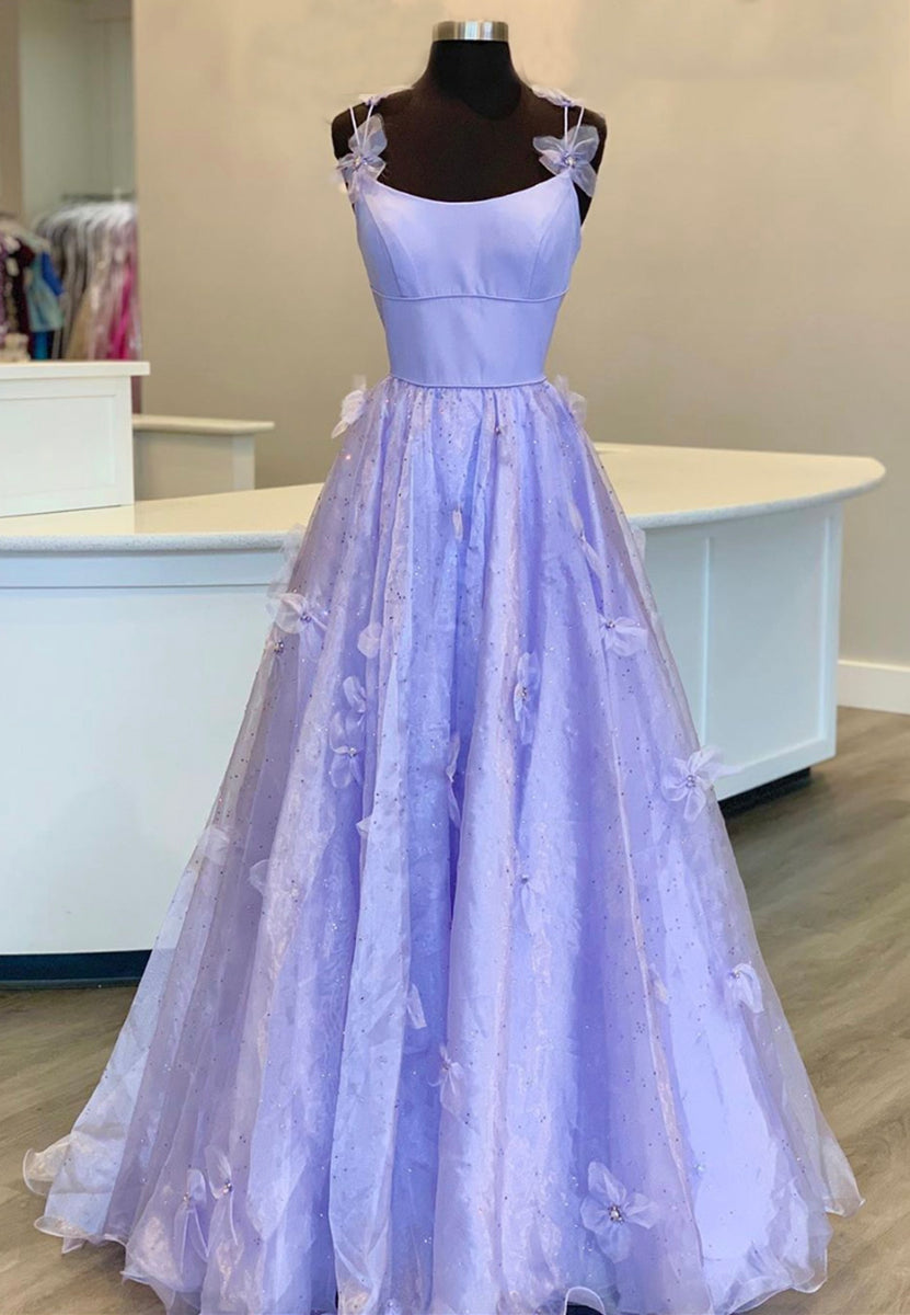 Purple Tulle Long A-Line Prom Dresses, Pink Evening Dresses – Loveydress